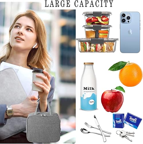 Miniatura 6 de Lonchera térmica para mujeres y hombres, bolsa de almuerzo grande reutilizable con cinturón de hombro ajustable, bolsa térmica portátil para el