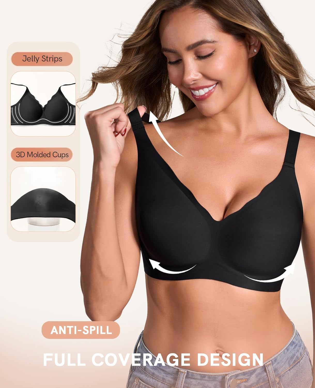 KUTUMAI Wireless Jelly Bras for Women Seamless No Underwire Bralettes Full Coverage Push Up Comfrot Tshirt Everyday Bras - Image 2