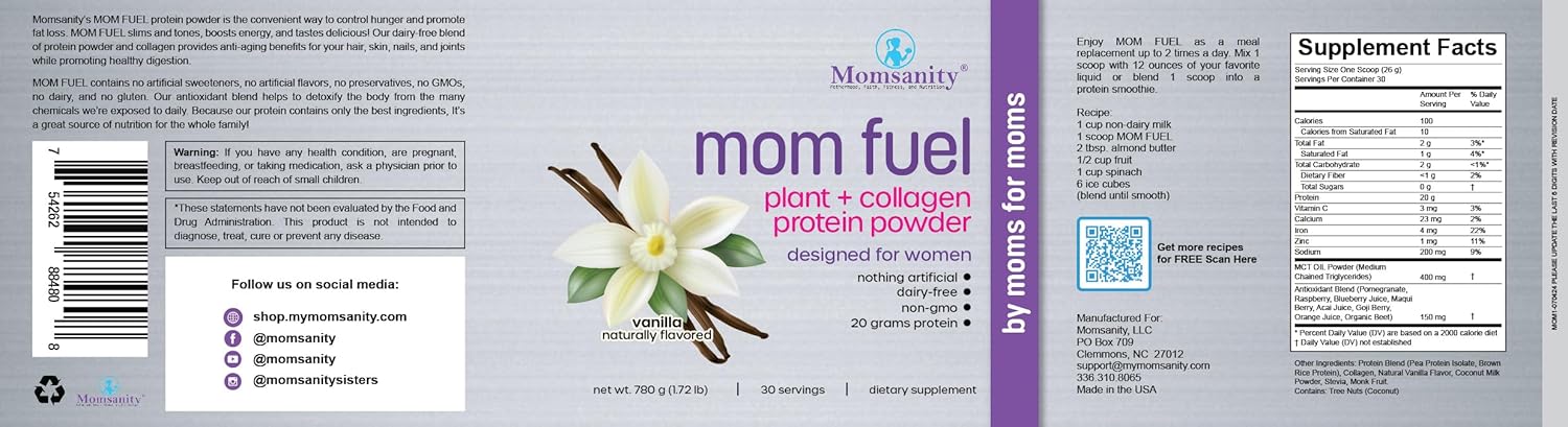 Dairy-Free Meal Replacement Protein Powder for Women - Plant & Collagen Protein Blend | 20g Protein (Vanilla)