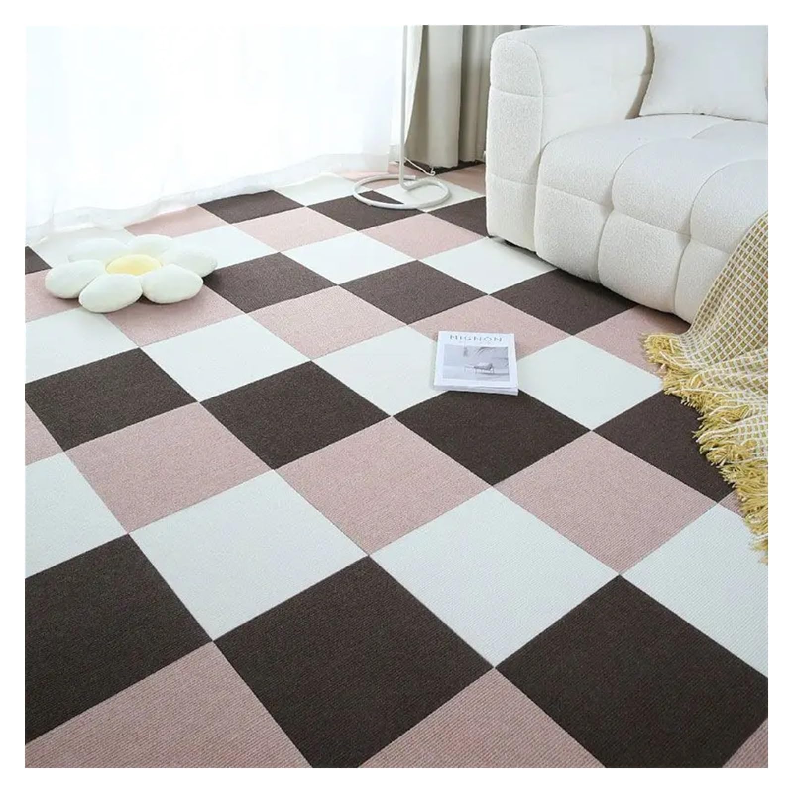 Dalles de Moquette Autocollantes, Carreaux de Moquette Auto-adhésifs Multicolores 30x30cm, 4 à 32 pièces, Tapis Sol Bureau insonorisé(White and Black,30x30cm 32pcs)