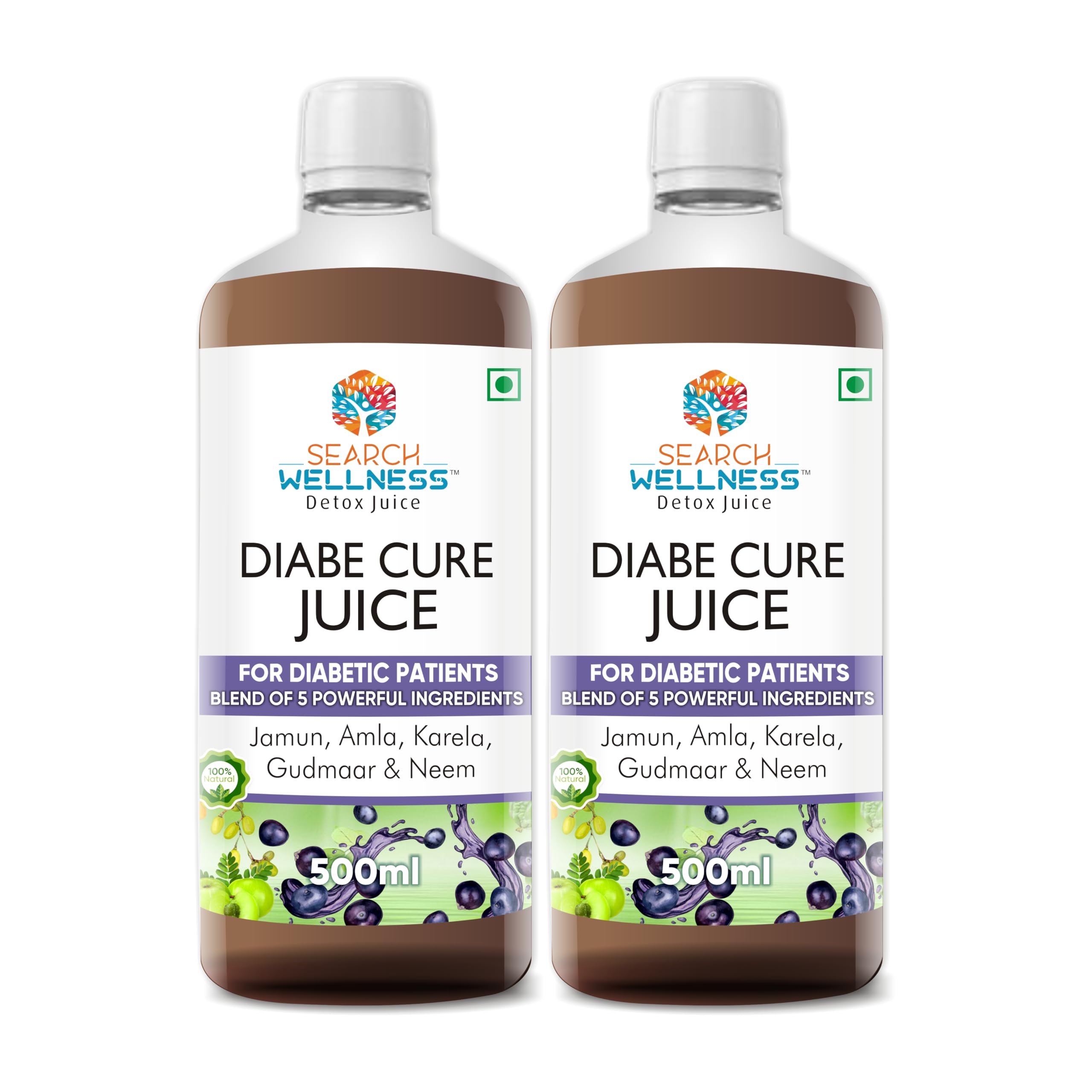 Search Wellness Diabetes Care Healthy Juice -500 ML (Pack's 2) | Dia Free Ayurvedic Juice | With Amla, Karela, Jamun, Neem & Gudmaar | Manage Blood Sugar Levels | BPA & GMO Free