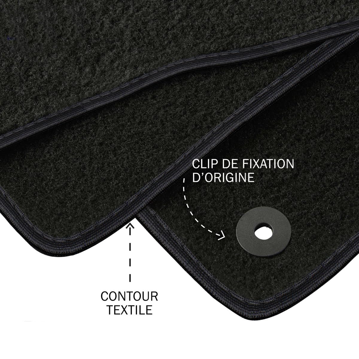 DBS - Tapis de Voiture sur Mesure - Adapté à Votre Peugeot 208 (03/2012-09/2019) - Antidérapant : Clips de Fixations et Scratch - Tapis de Sol conducteur - Moquette - Noir