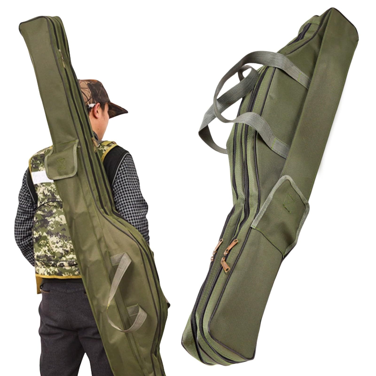 3 Lagige Angeltasche, Rutentasche, Angelruten Tasche, Angelrutentaschen, Faltbarer Angelrute Tasche, Fishing Rutentasche, Fishing Bag Für Angelruten Angelgerät Reise Aufbewahrungstasche (Grün)