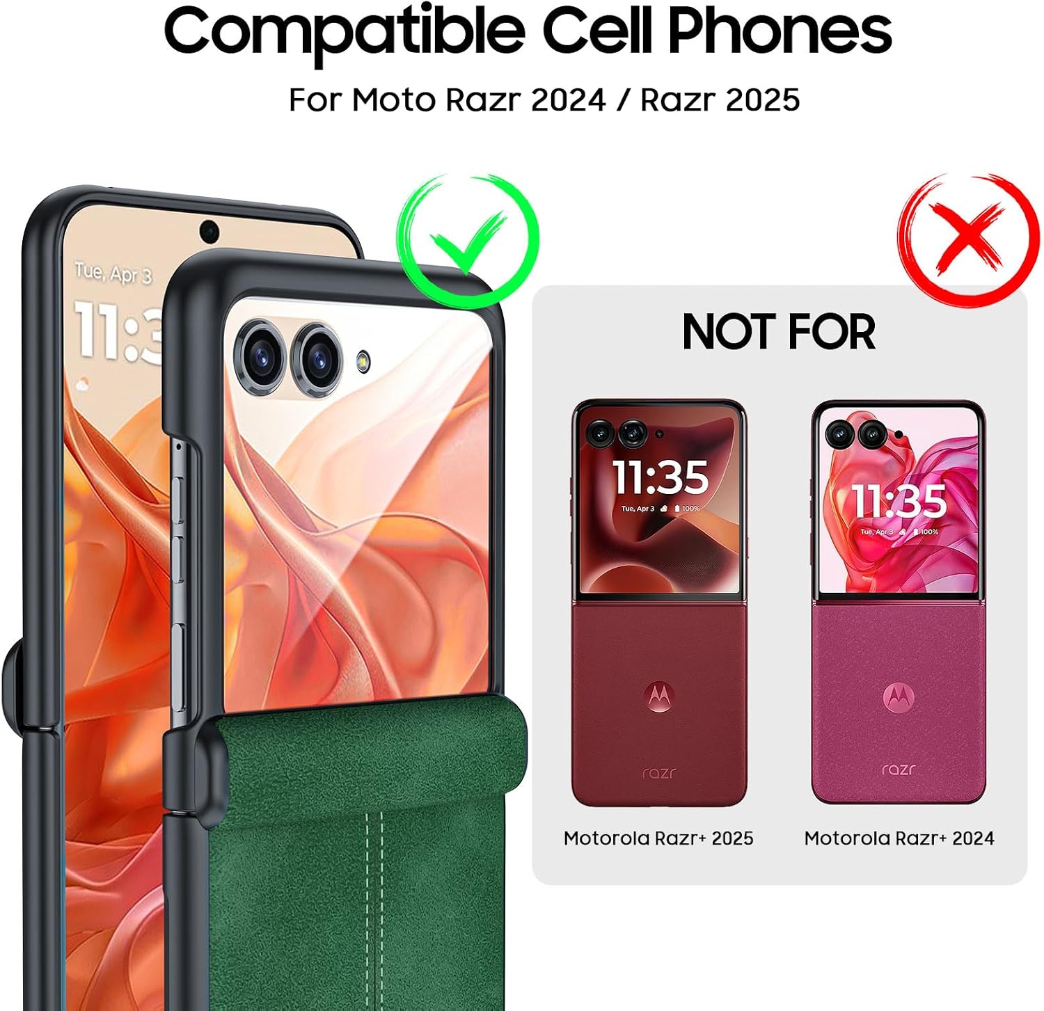 for Motorola Razr 2026 Case, Razr 2025/2024 Case, Built-in Screen Protector & Hinge Protection & Ultra Thin PU Leather Matte PC Shockproof Phone Case for Moto Razr 2026/2025/2024 (Green)