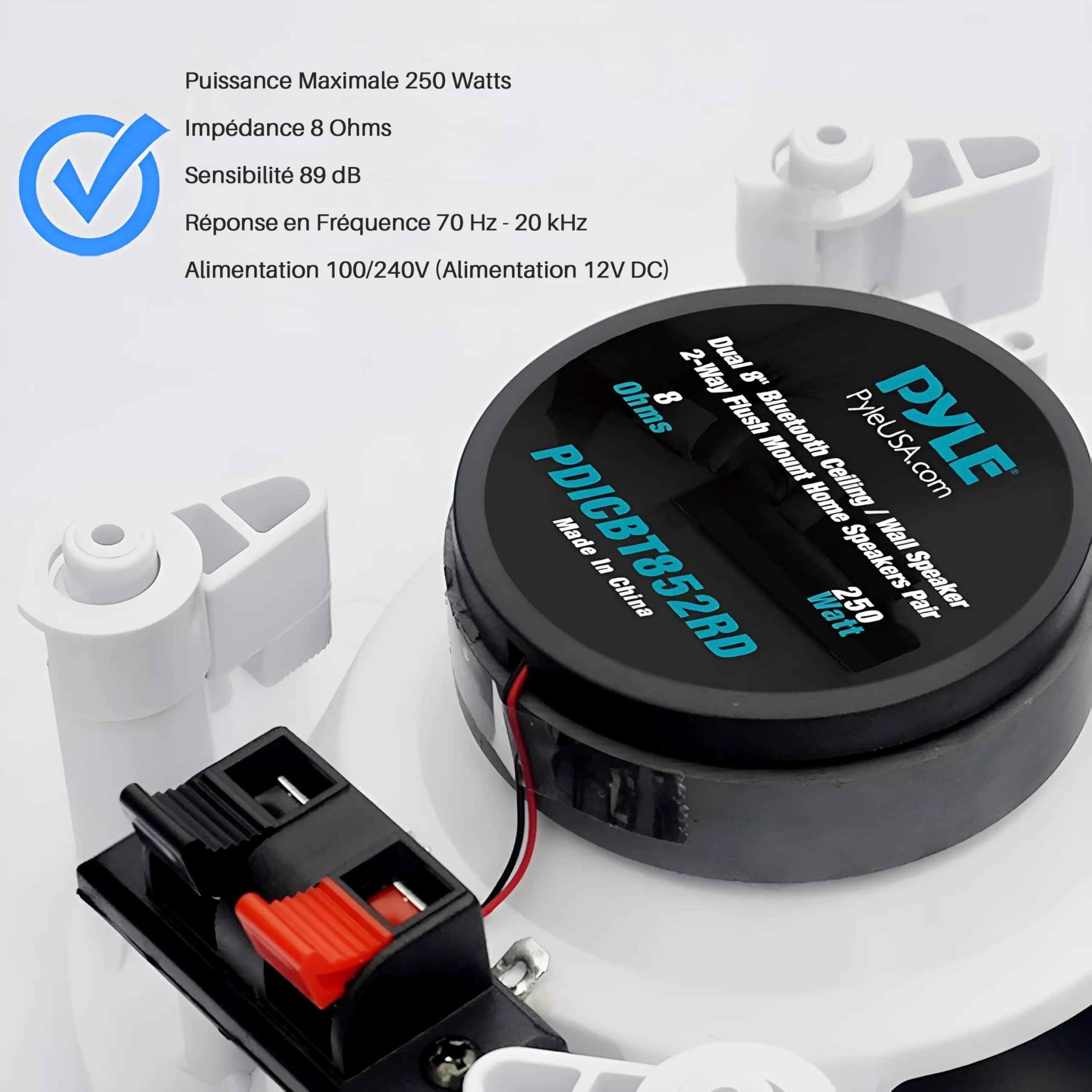 Pyle Enceintes Bluetooth 2 Voies à Encastrer Mur/Plafond avec Connexions Rapides et Grilles Interchangeables
