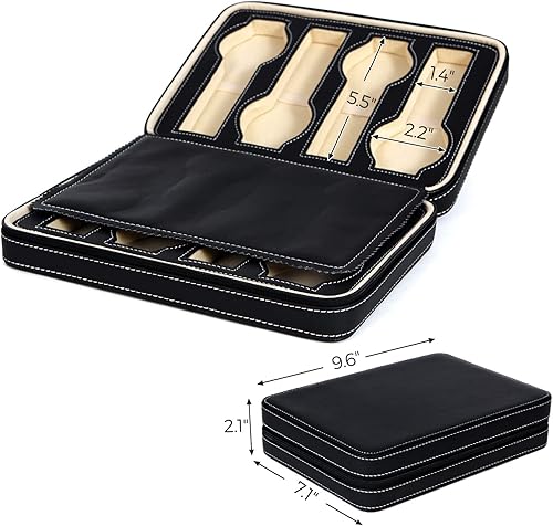 Miniatura 6 de SONGMICS UJWB50B caja organizadora con 8 compartimientos para relojes con cierre zipper, color negro, caja de viaje portable