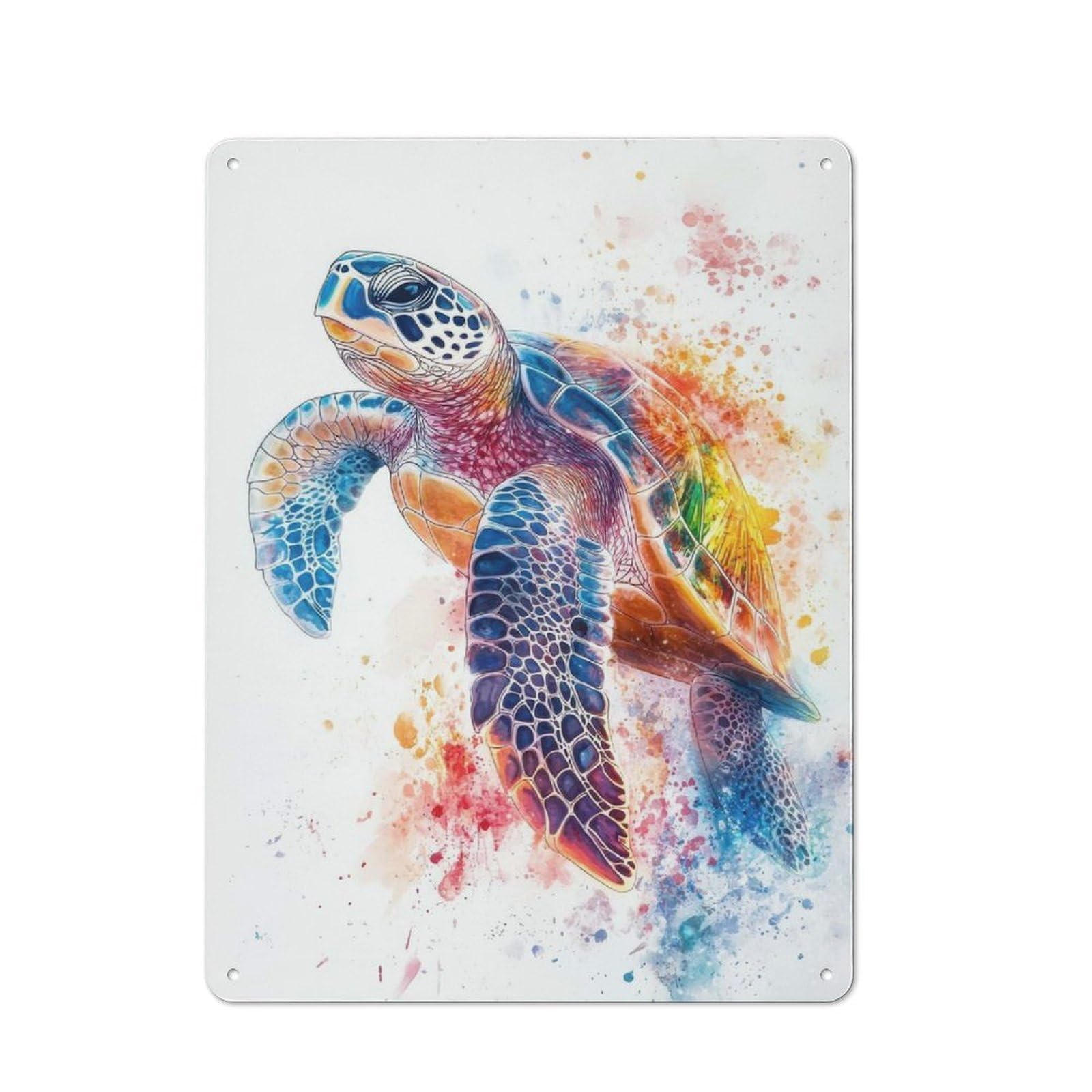 Colorful Sea Turtle Watercolor Retro Metal Sign 40x30cm, Distressed Look Retro Room Decor for Living Room, Hallway, Kitchen Or Cafe