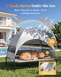 Elevated Outdoor Dog Bed with Canopy, Raised Dog Cot with Stable Adjustable Feet, Camping Shelter with Larger Shade, Lifted Pet Tent for Camping, Backyard, Patio & Beach (Gray, X-Large)