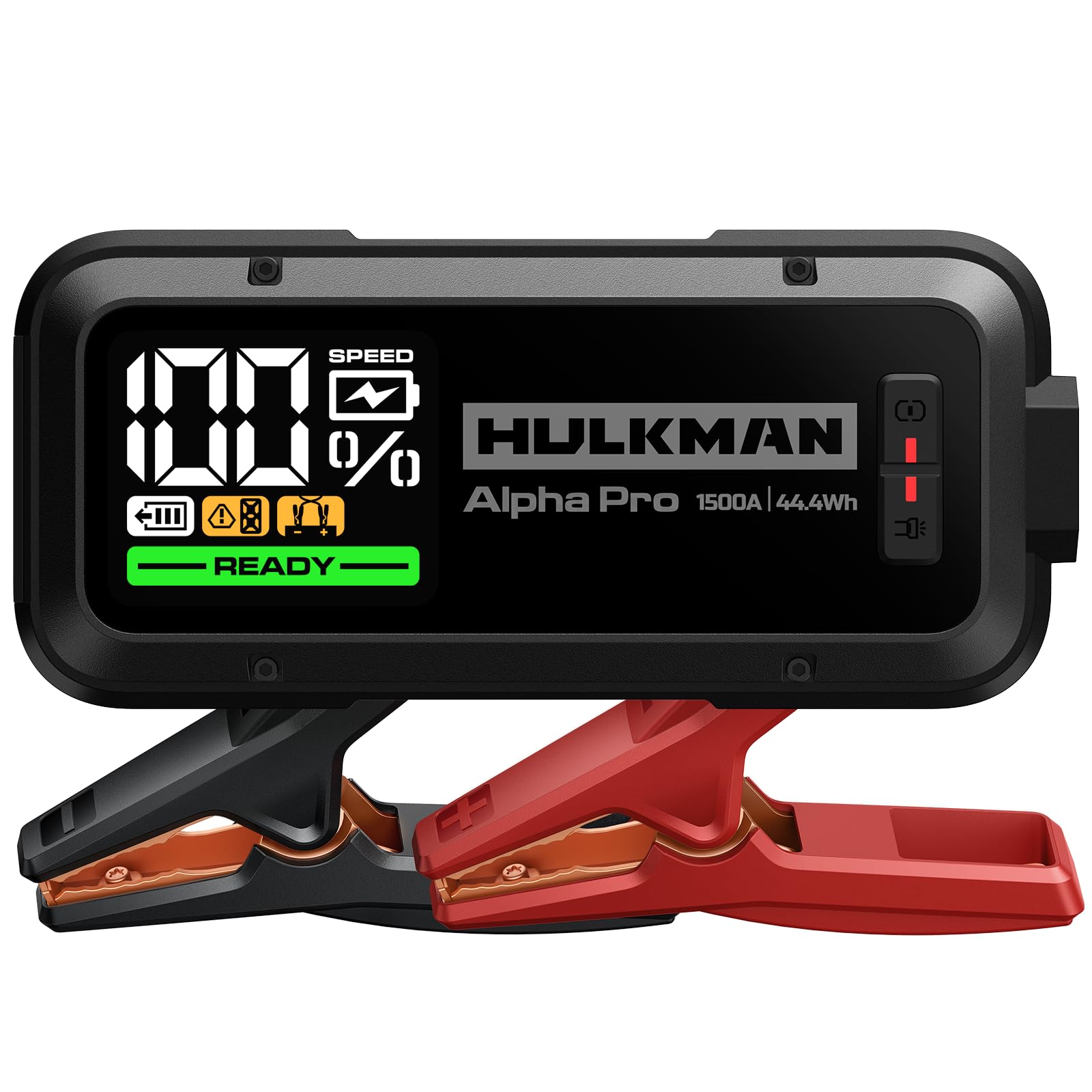 Hulkman Alpha Pro 1500A Jump Starter, 44.4Wh High-Capacity Car Battery Jump Starter, PD65W Fast Charging in & Out, 3.3" Smart Display Jump Box, 12V Jump Pack for 7.5L Gas/4.5L Diesel, Solid Black