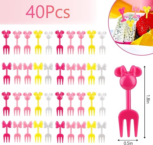 Miniatura 4 de BABORUI Palillos de comida con cabeza de ratón para niños, 40 piezas de mini arco de dibujos animados de frutas, bonitos tenedores Bento para