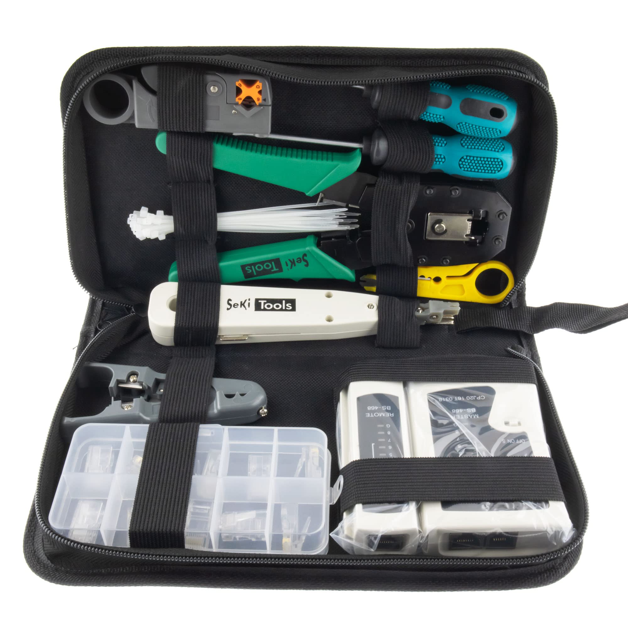 Tester Lan Connettori Cat7 Kit Rete Professionale Kuman - Pinza Crimpatrice RJ45 Con Tester LAN E Connettori Kit Rete Kuman
