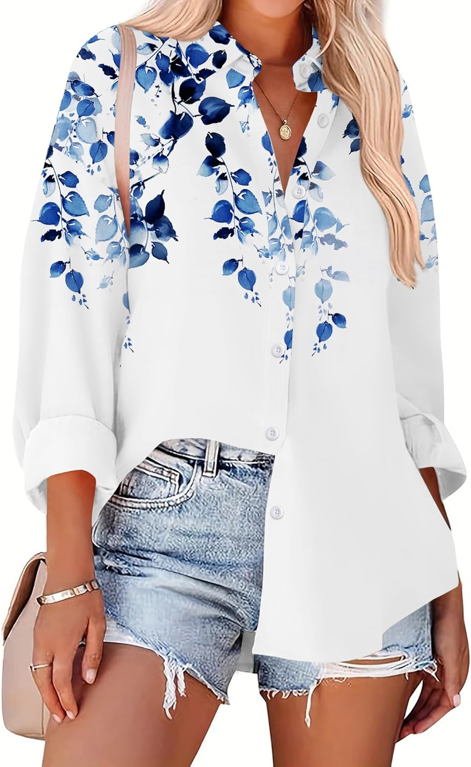 Zeagoo Womens Button Down Shirts Oversized Long Sleeve Floral Printed Blouses Casual Work Tops Drop Shoulder Outfit Clothes