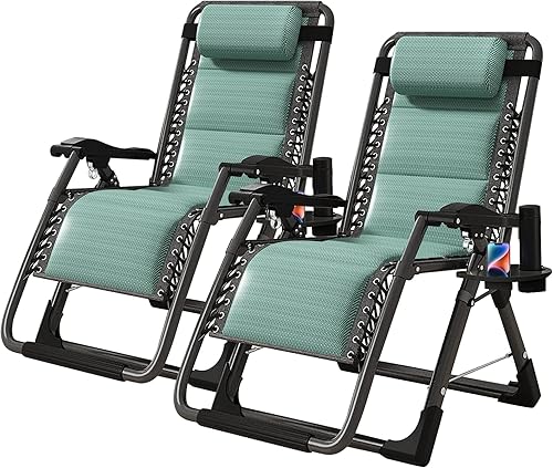 Barbella Silla de gravedad cero reclinable, sillas de patio, reclinables plegables ajustables con cojín extraíble, reposacabezas y soporte para