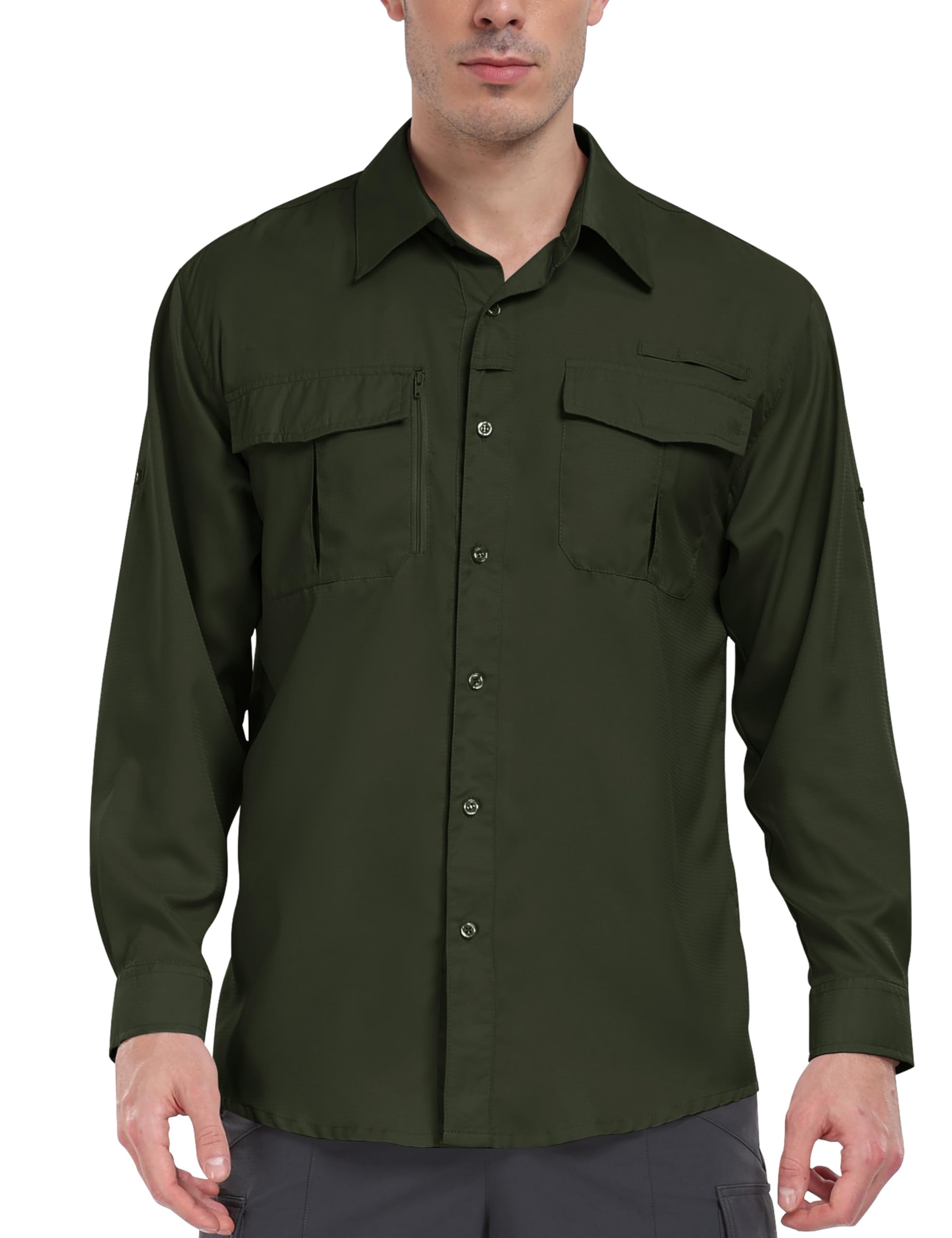 MoFiz Camisa Deportiva de Manga Larga para Hombre Camisa Ligera de Pesca Senderismo Protección UV para Exteriores Funcional Camisa Transpirable de Secado Rápido