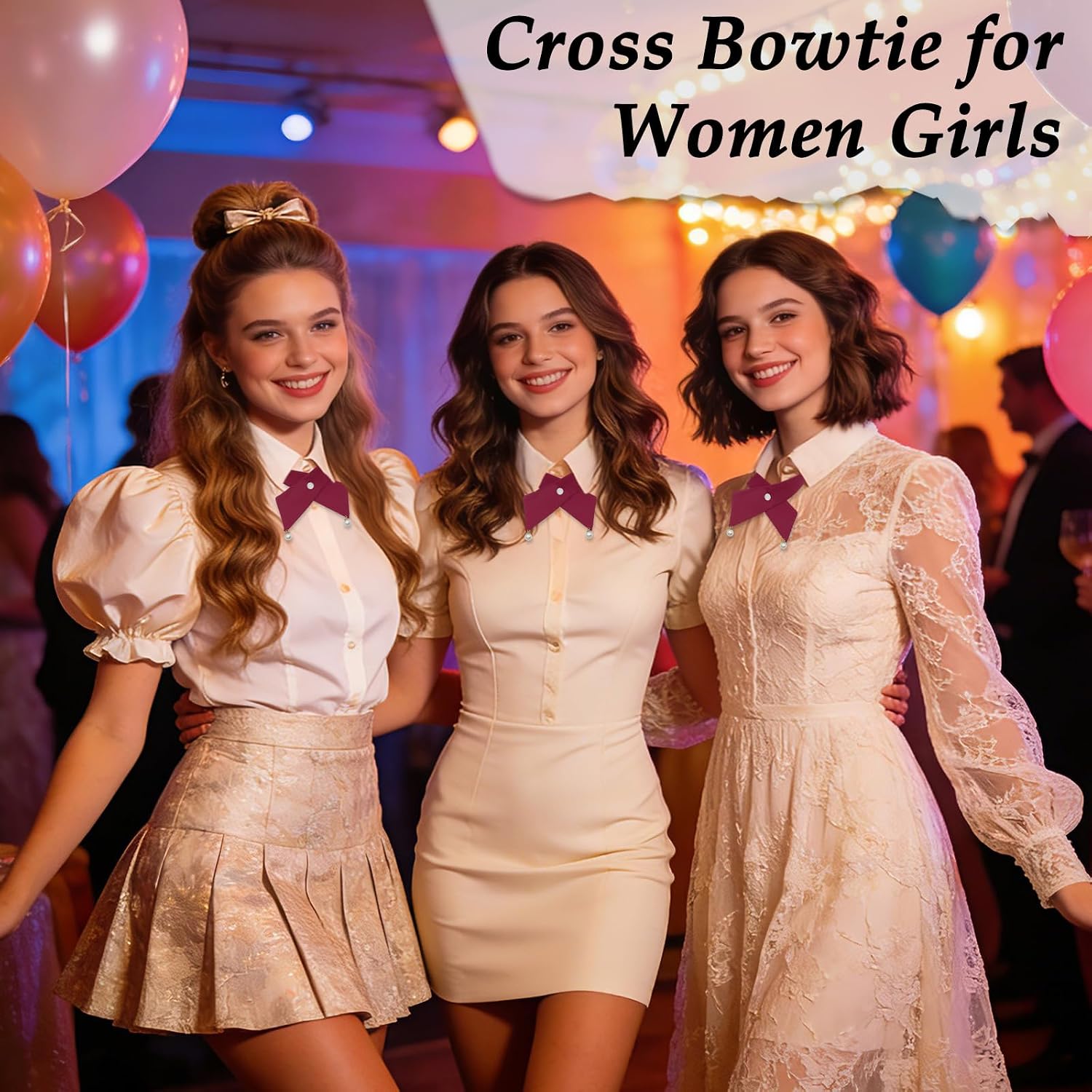 Bow Ties for Women and Girls, Criss-Cross Bow Tie Adjustable Uniform Girl's Bowtie for School Graduation Party Daily