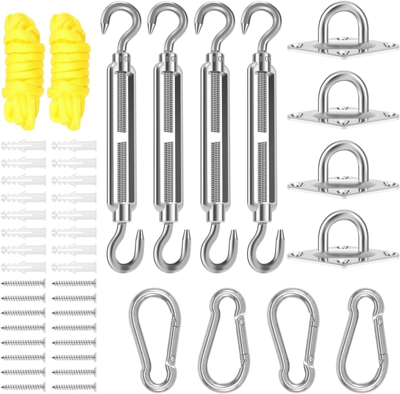Shade Sail Hardware Kit Awning Attachment Set Sun Shade Sail Stainless Steel Hardware Fixing Accessories with Hooks for Outdoor Patio Canopy Garden(Set A)