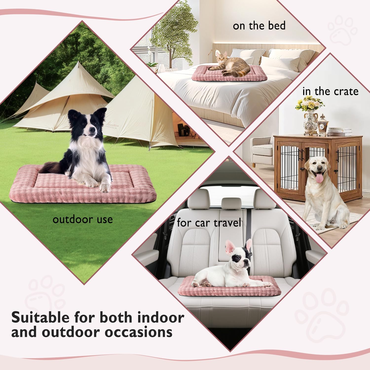 Pet Bed Mat Crate Pad for Cats Small Dogs, Washable Soft Pet Sleeping Mat Kennel Pad with 3D Bubble Pattern, Dusty Pink, 24"x 18"