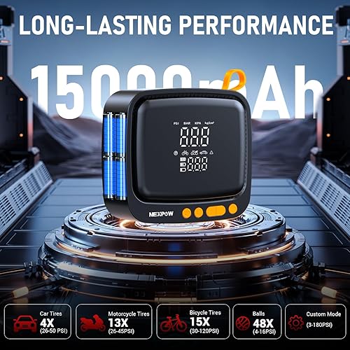 Miniatura 3 de NEXPOW Compresor de aire portátil para inflador de neumáticos, bomba de aire para neumáticos de automóvil, bomba inalámbrica para automóvil,