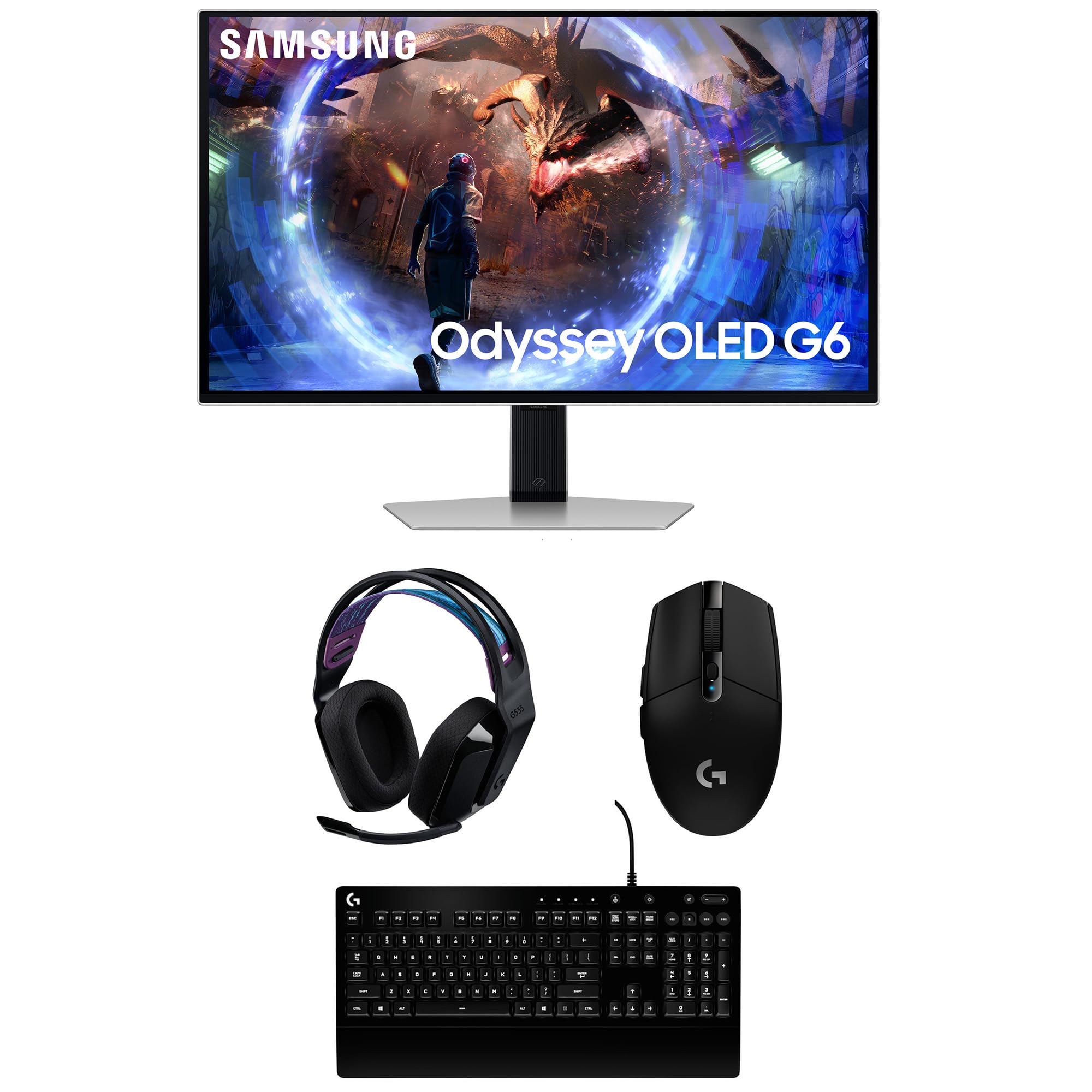 Samsung LS27DG602SNXZA 27" G60SD Odyssey OLED QHD 360Hz Gaming Monitor with G535 Headset, G213 Keyboard, and G305 Mouse (2024)