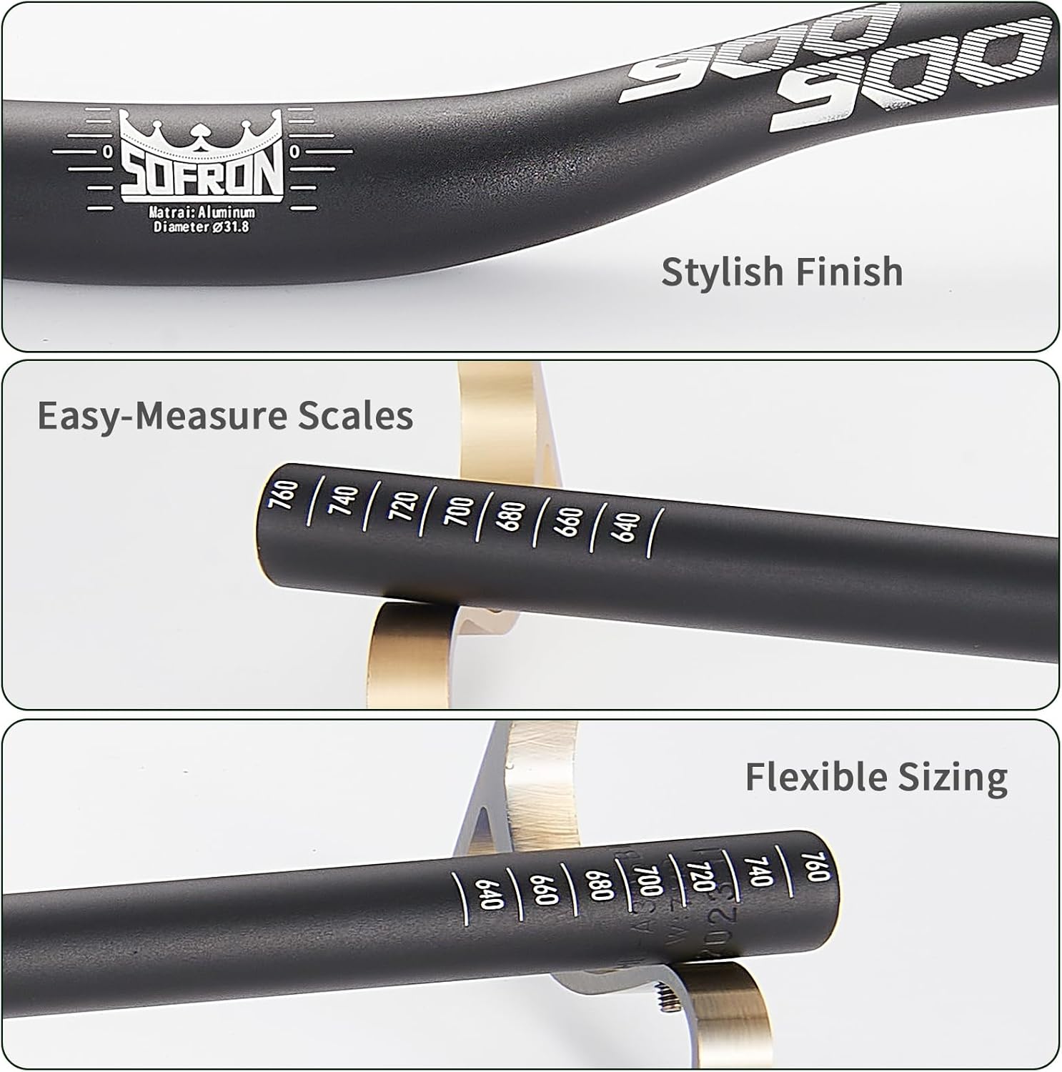 Mountain Bike Handlebars, 780mm Aluminum Alloy MTB Riser Handlebars, Suitable for Cycling Racing XC DH Bicycles, Black