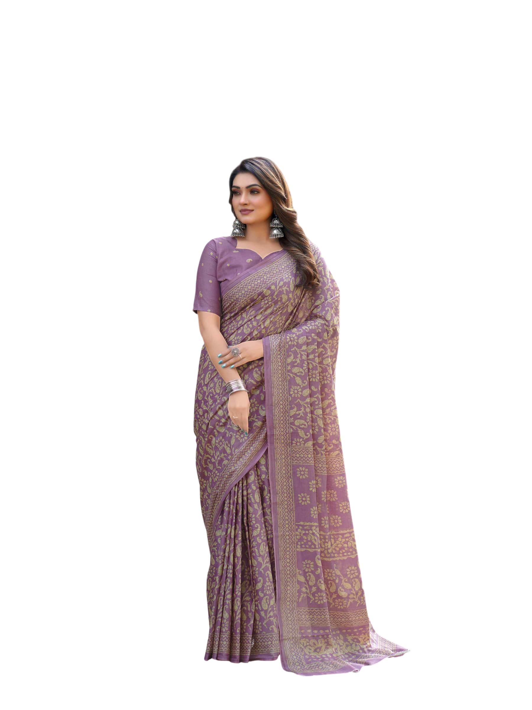 Women's Cotton Printed Saree(JB-605-SKY-P)-image-3