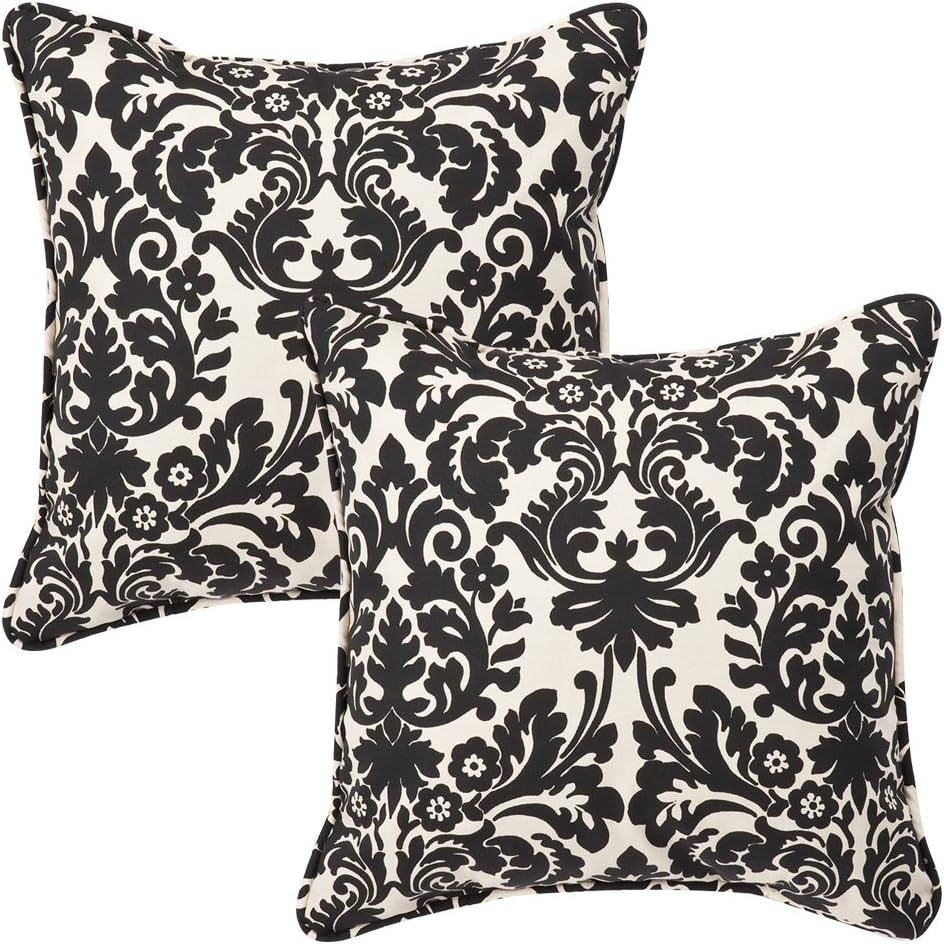 New Deal Pillow Perfect Outdoor/Indoor Essence Onyx Throw Pillows, 18.5 x 18.5, Black, 2 Count