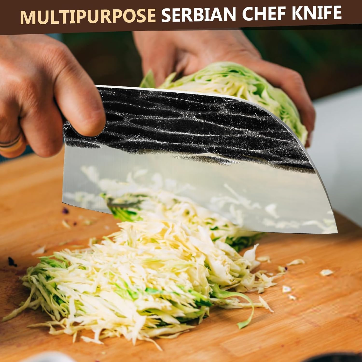 Huusk Serbian Chef Knife Hand Forged Meat Cleaver with Sheath High Carbon Steel Full Tang Knife Heavy Duty Butcher Knife for Kitchen or Camping Outdoor Christmas Gift for Men and Women - Image 7