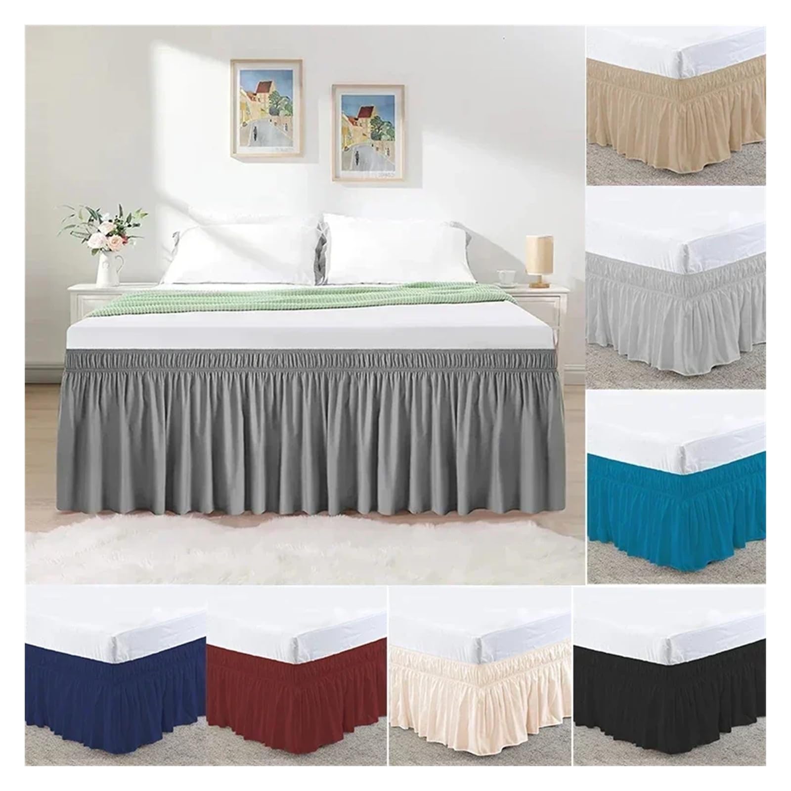 Vestiletto, Mantovana Giroletto Matrimoniale Gonna da Letto con Volant Elastici, Morbida e Confortevole, Avvolgente, Resistente allo sbiadimento, Senza Superficie(White,Twin 190.5x99x40cm)