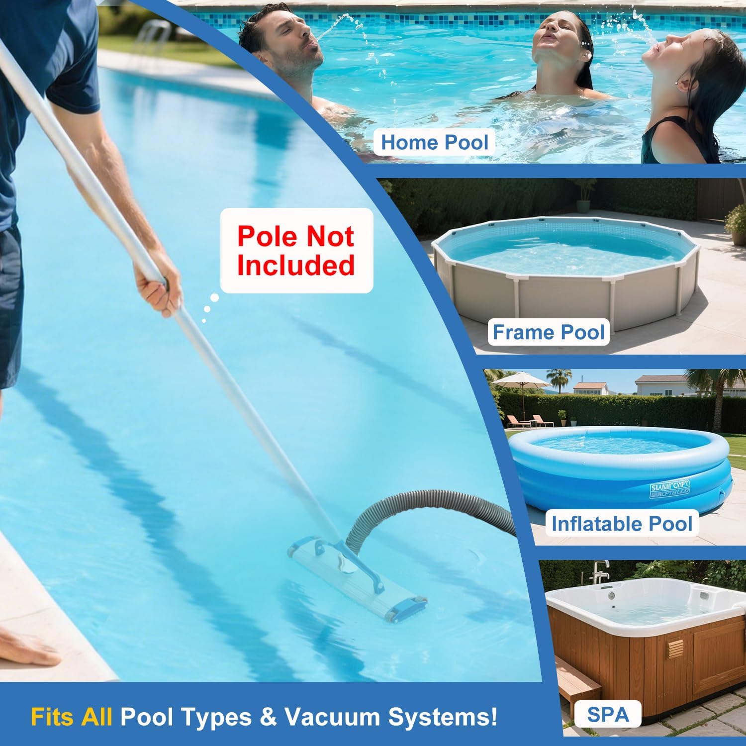 18" Commercial Grade Pool Vacuum Head, Extra-Wide & Weighted Heavy-Duty Vacuum Cleaner for Effortless, Fit for 1.5" Hose, Deep Cleaning The Large Inground Pools, Vinyl Liner Floor, Step, Corner