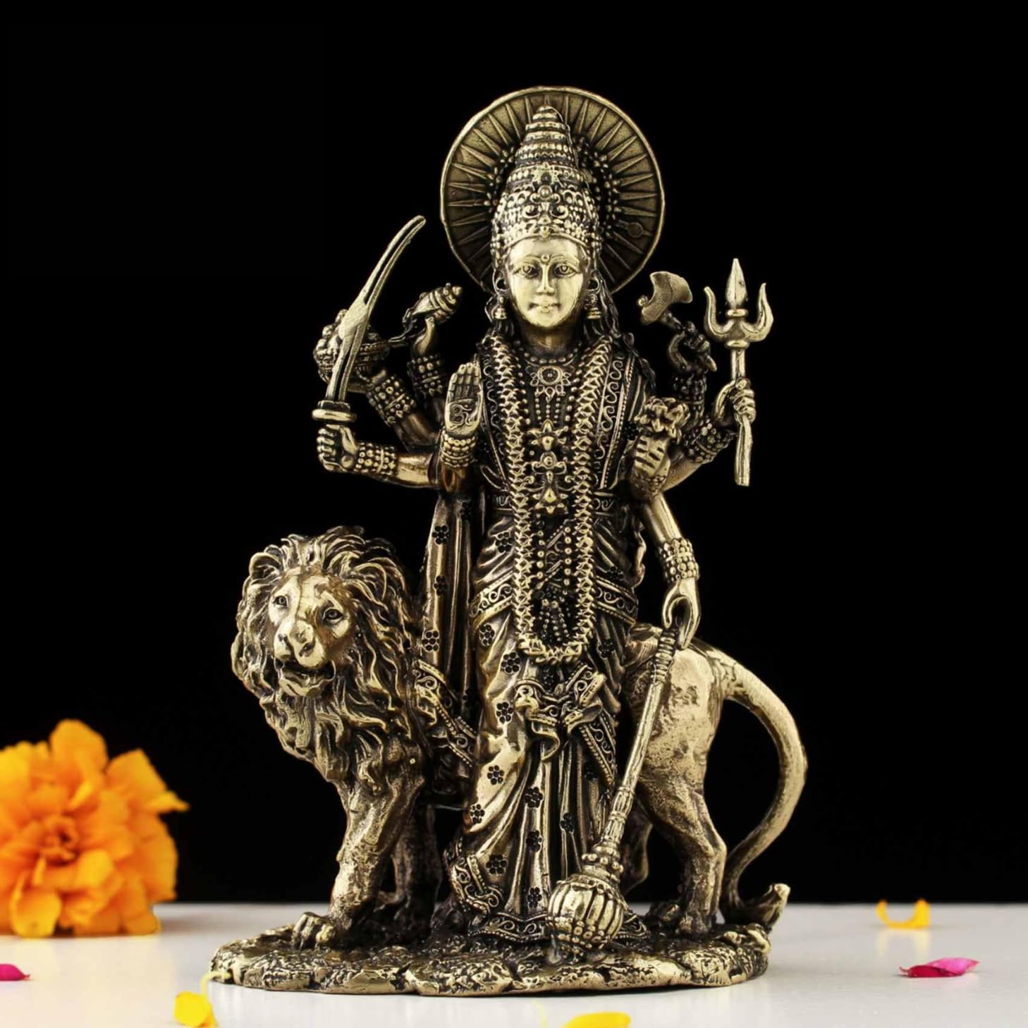 INDICAST Statua della dea Durga Maa in ottone, 12,7 cm, statuetta di idolo Maa Durga, perfetta per culto e benedizioni, scultura a scopo regalo, peso 330 g
