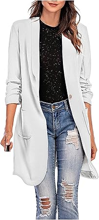 Amazon Co Jp Osangxing ロングジャケット レディース ビジネスジャケット七分袖 ノーカラーレディース ジャケット 無地 コート おしゃれ オフィス スーツコート 長袖 上着 アウター テーラード ジャケット ゆったり 春秋 通勤 通学 おしゃれ カジュアル 事務服 Ol