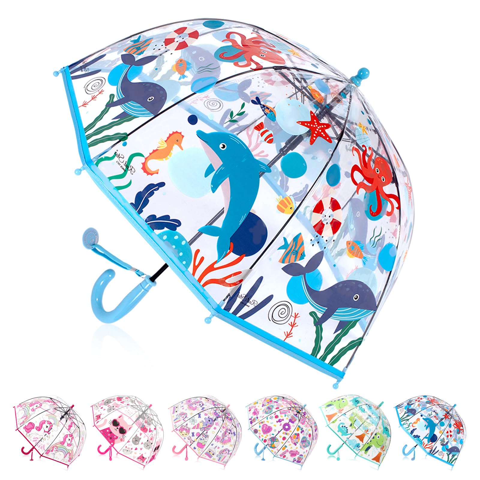 Wxjiahetai Kids Clear Bubble Umbrella for Girls & Boys, Transparent Dome Umbrella for Kids Ages 3–10, Auto-Open Windproof Rain Umbrellas, Lightweight