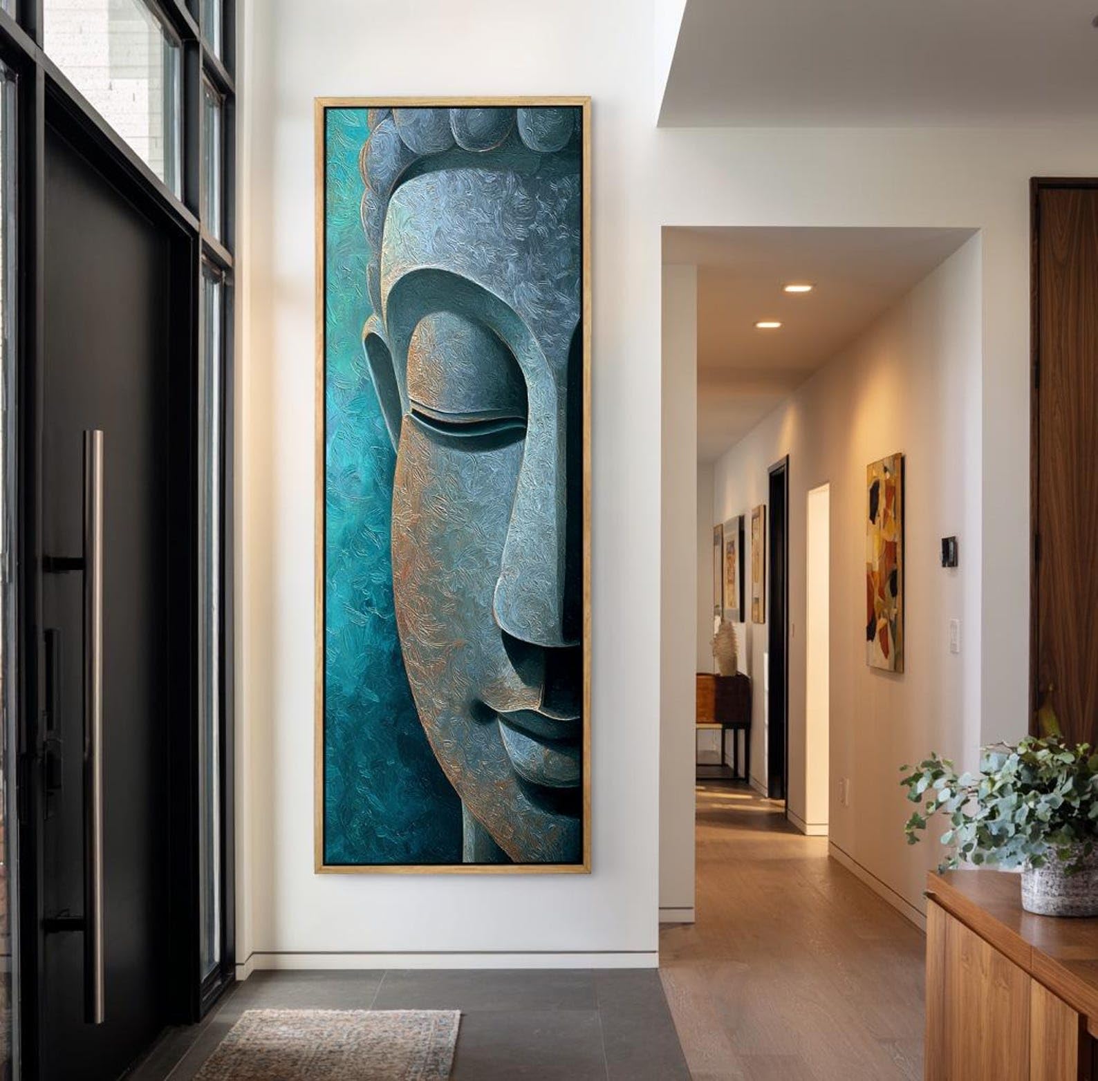 Pósteres verticales de estatuas de Buda - Decoración para habitaciones altas y estrechas - Obra de arte en lienzo - Pintura espiritual alargada - Decoración para estudios de yoga (70x210cm/Sin marco)