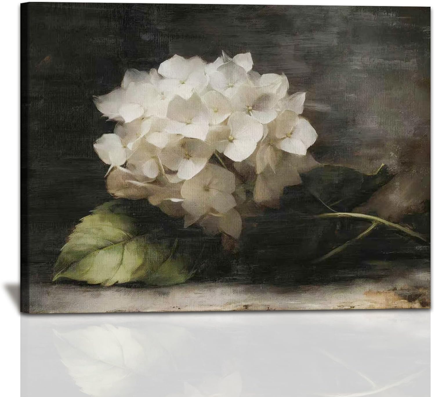 Framed Wall Art for Living Room Moody Flower Decoration Canvas Room Decor, Elegant White Hydrangea Painting Canvas Prints,Dark Wall Decor For Bedroom Bathroom Kitchen Office Wall Decor 16x24IN Hydrangea Flower 16"L x 24"W