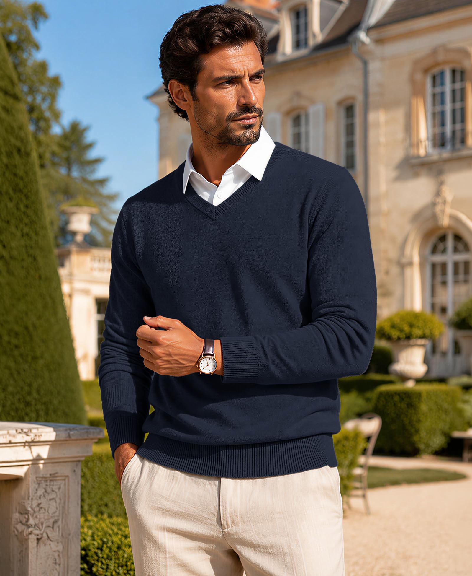 Pull Homme Col Chemise Pullover Manches Longues Tricot | Col Classique Pull en Tricot pour l'automne Hiver Élégance Décontractée