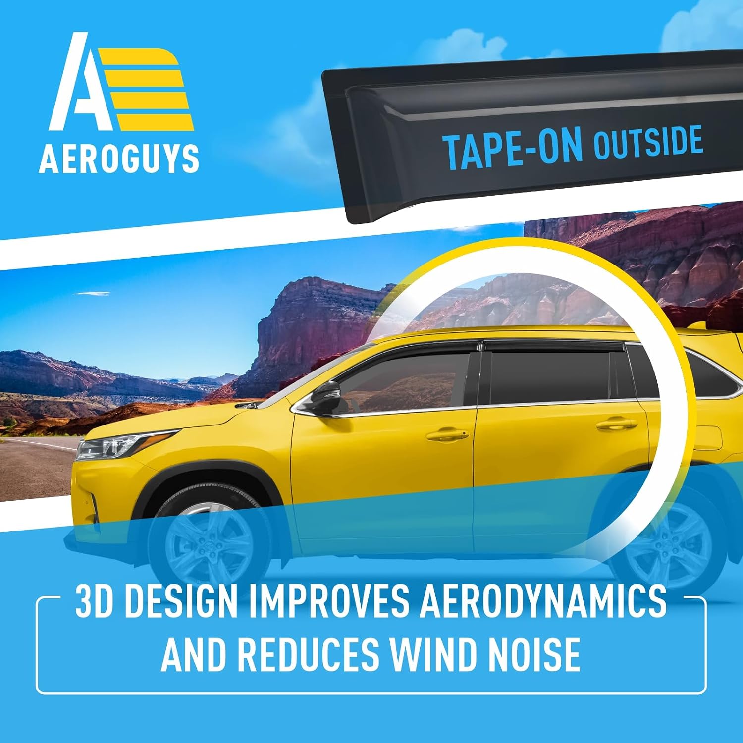 Extra Durable Window Deflectors Tape-On Window Visors Rain Guards Fit for Toyota Highlander 2014-2019, Sun Visors, Wind Vent for Shades, Exterior Car Accessories - 4pcs. AG0119