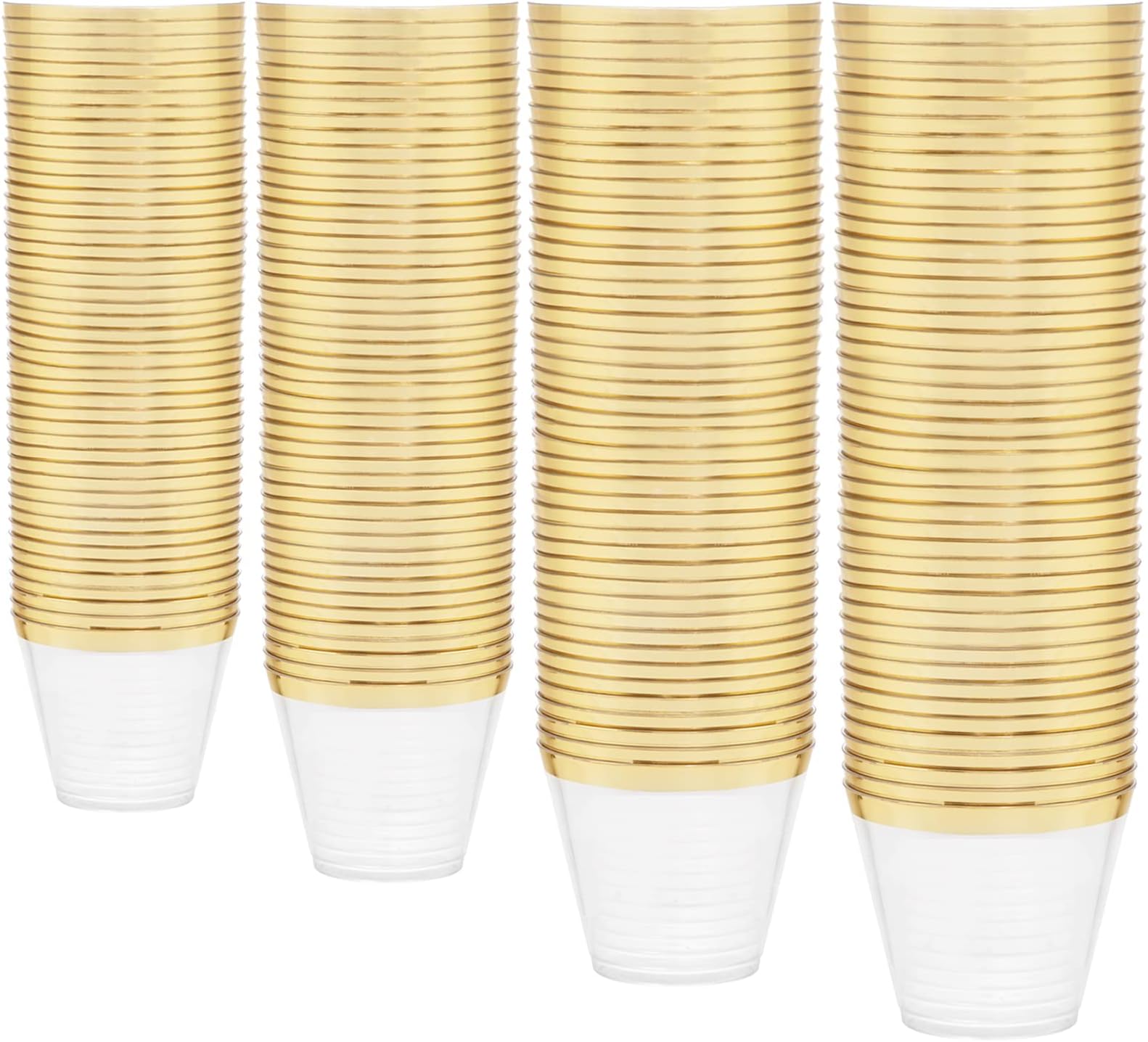 WDF 200 Pack Gold Plastic Cups - 9 Oz Elegant Clear Plastic Cups Gold Rimmed - Fancy Disposable Party Cup Wedding Cup Drinking Tumblers Cocktail Glasses for Thanksgiving