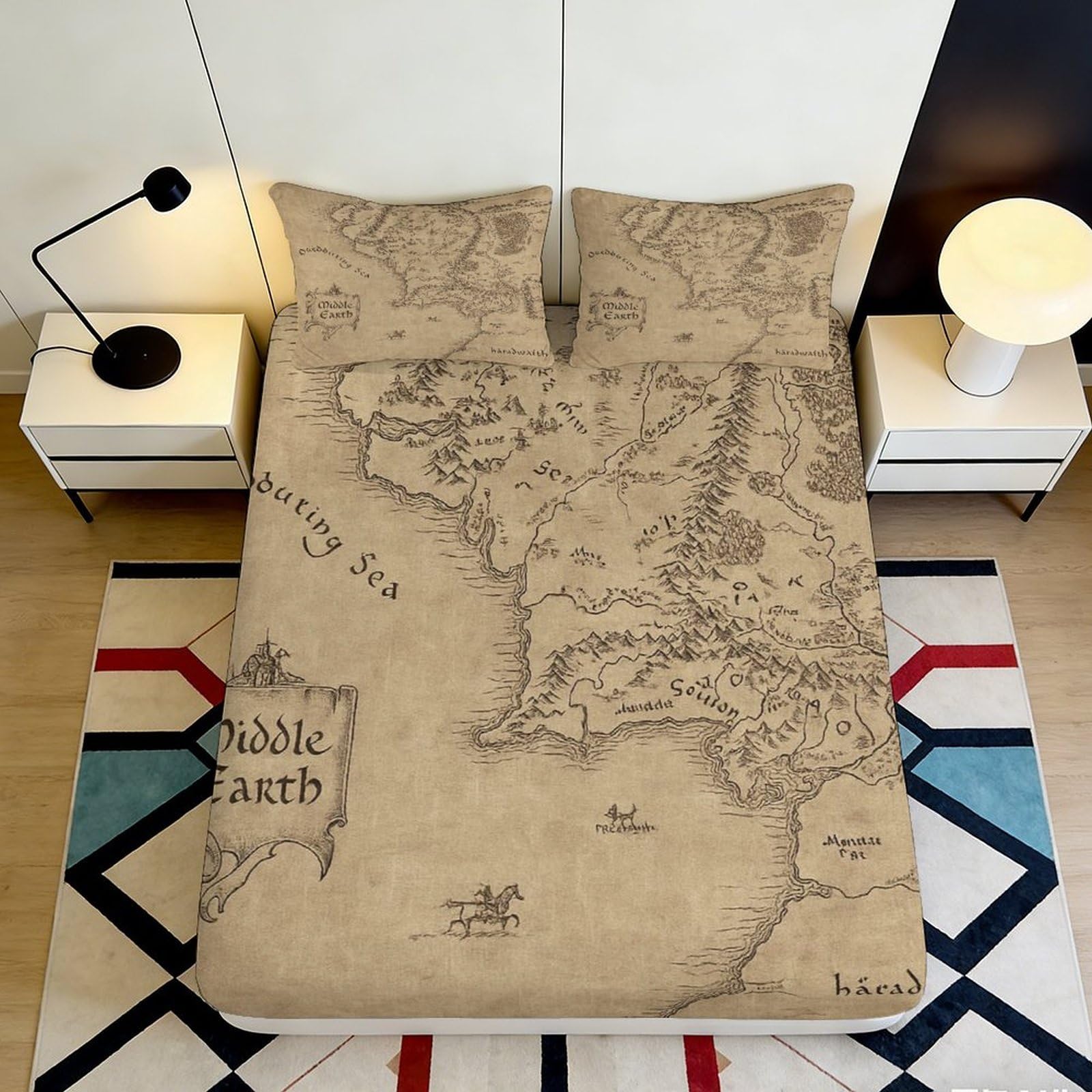 3D Printed Vintage Map Fitted Sheet Microfiber Deep Pocket Bedroom Bedding Vintage Map Mattress Fitted Cover Washable Full Wrap 200x200x25cm 90x200x25cm