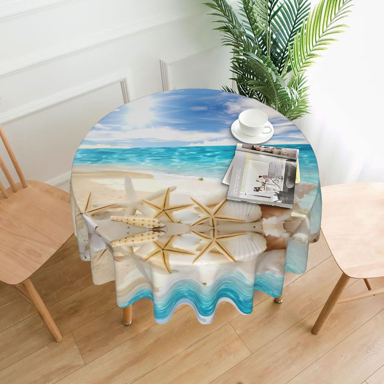 YYHWHJDE ocean beach Prints Round Decorative Tablecloth 60in - High-Grade Polyester Throw for Elegant Dining & Festive Gatherings