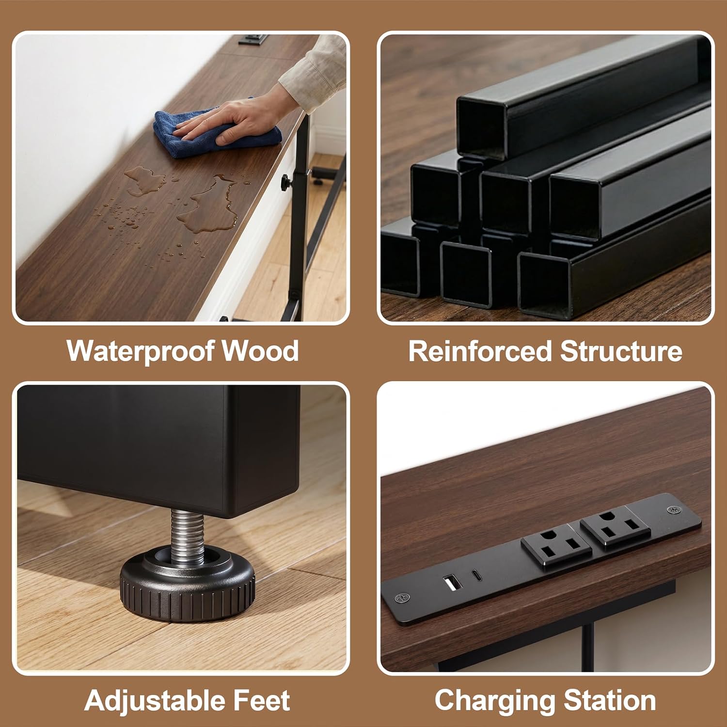 Faesun 67 Inch Narrow Behind Couch Table with Charging Station, Walnut
