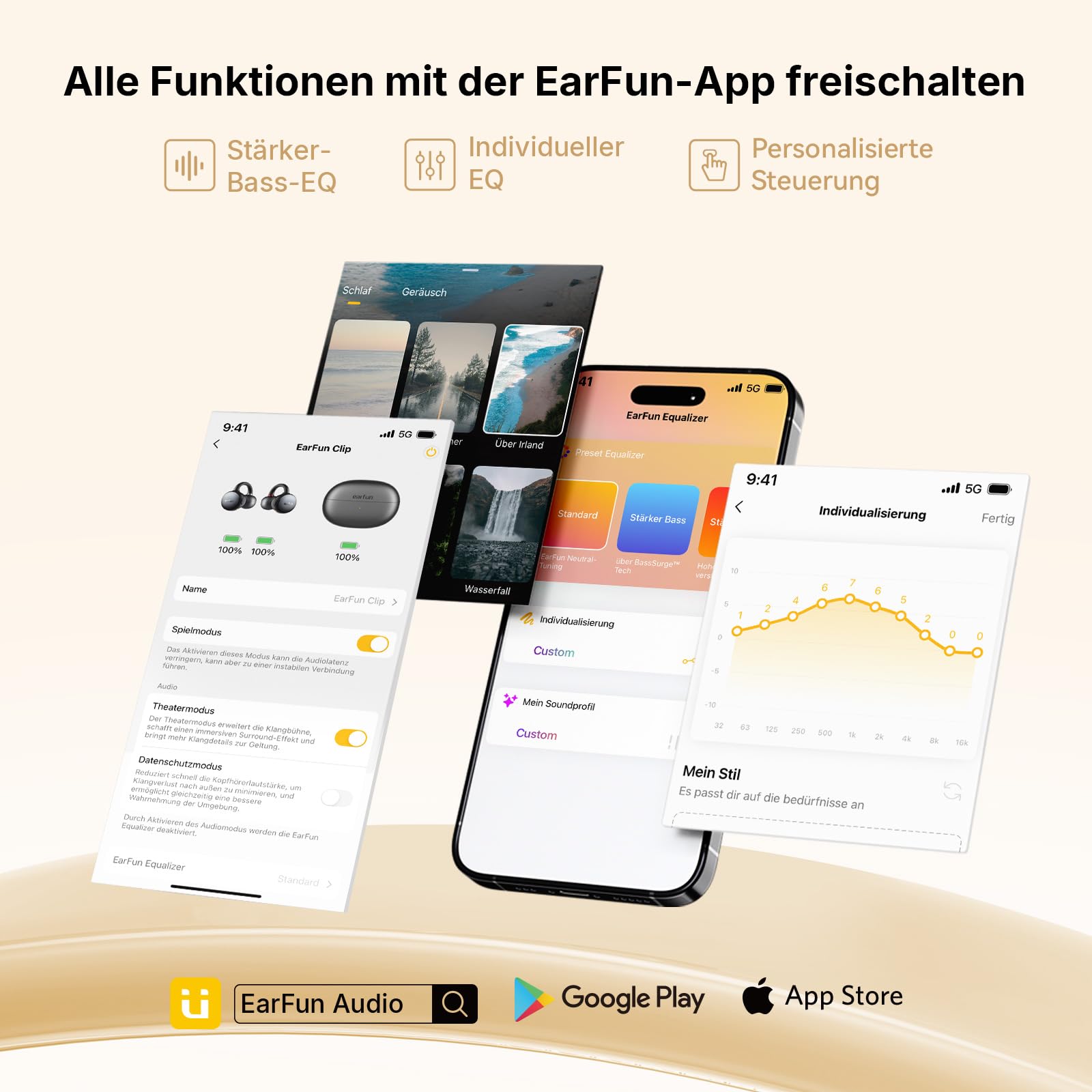 EarFun Clip Open Ear Kopfhörer Bluetooth, komfortabler Sitz, 10.8 mm Carbon-Treiber, Hi-Res Audio, LDAC, BassSurge, 40 Std. Akku, klare Anrufe, Clip-On Earbuds mit Bluetooth 6, Multipoint, IP55, APP