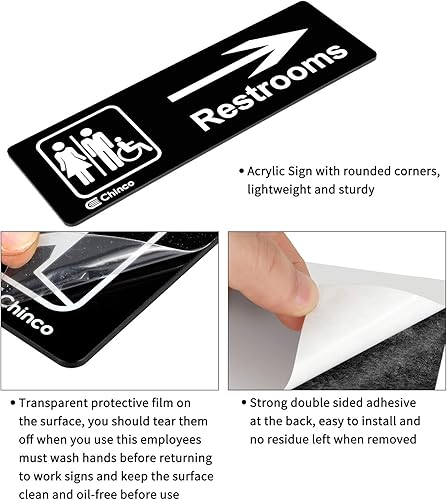 Miniatura 3 de Chinco Letrero de 4 piezas para baño con flecha de 9 x 3 pulgadas, acrílico, unisex, para baño, con texto en inglés «This Way Restroom» para hombres