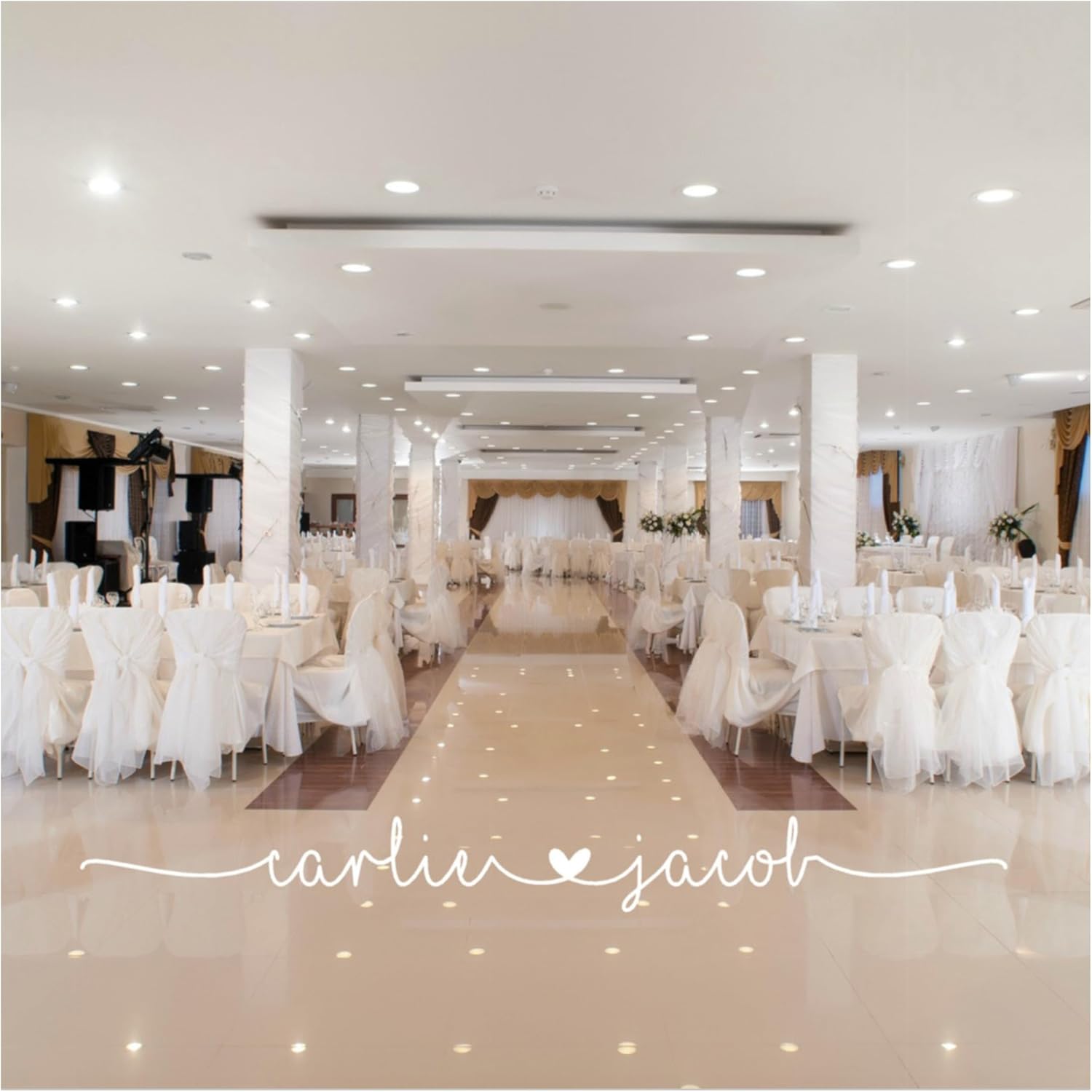 Whimsical Script Wedding Reception Decorations, Custom Dance Floor Decal, 30 Colors & Several Sizes