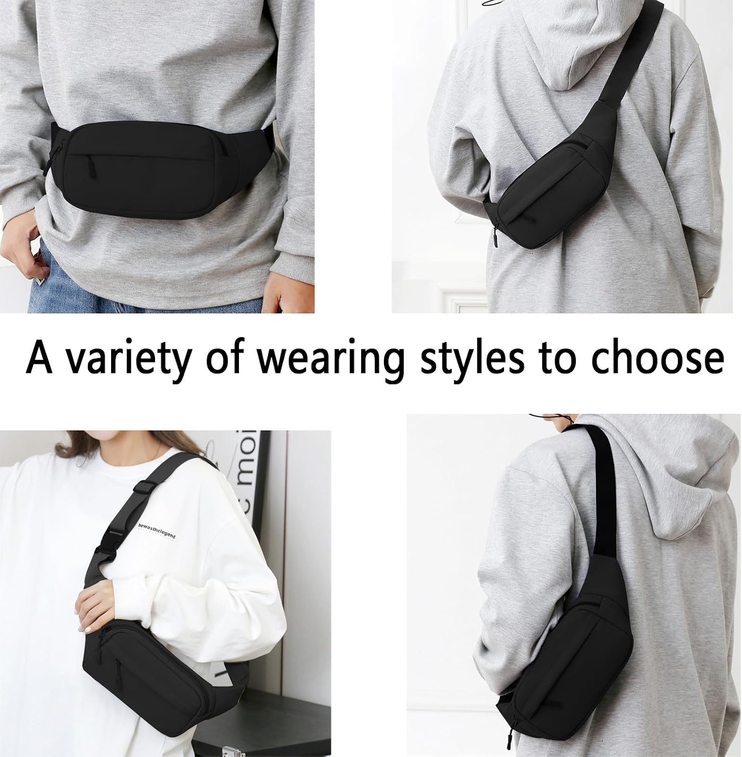 ZMD Small Hip Pack for Men & Women, Crossbody Belt Fanny Pack Sports Hiking Waist Bag Fits All Phones with 3-Zipper Pockets, Hip Bum Bag for Casual Workout Outdoors Running Walking Traveling, Black