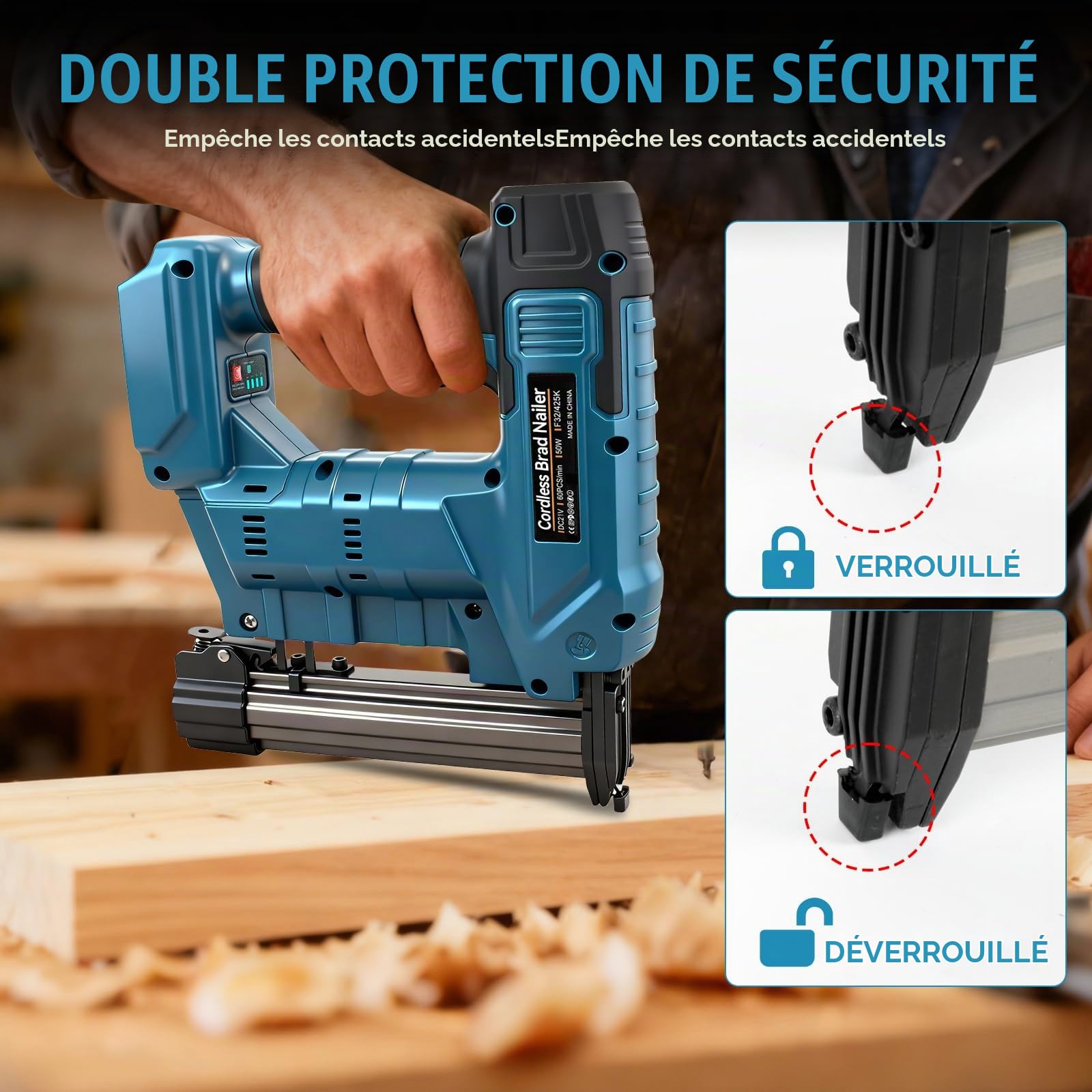 Agrafeuse-cloueuse améliorée 18GA à batterie, compatible avec batterie Makita 18V, agrafeuse-cloueuse électrique sans balais avec 1000 clous et 1000 agrafes pour le bricolage, DIY et travail du bois