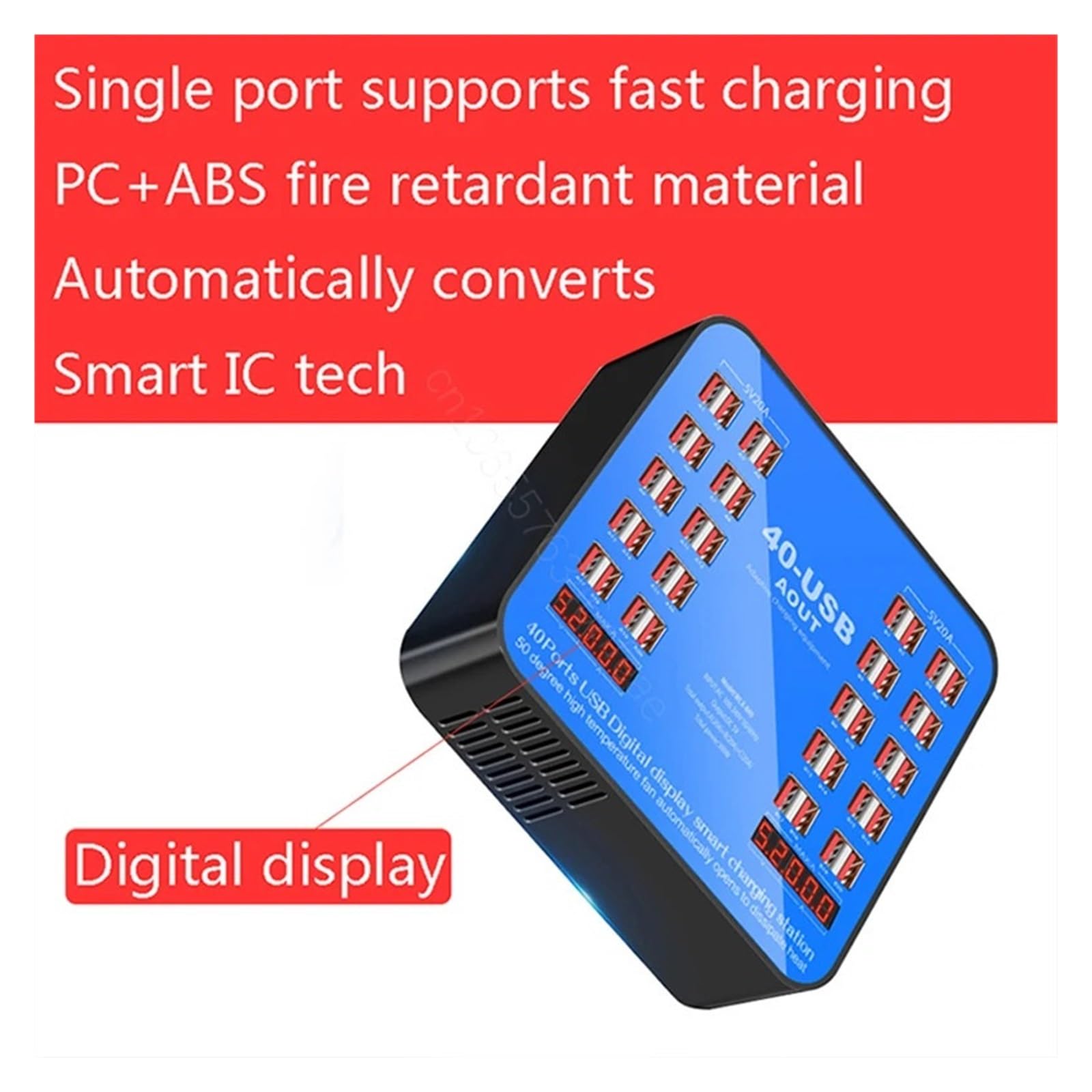 Caricatore USB Da 200 W 40 Porte For Adattatore HUB Stazione Di Ricarica Presa Dock For Telefono Multi Capacità Di Ricarica Rapida(Blue)