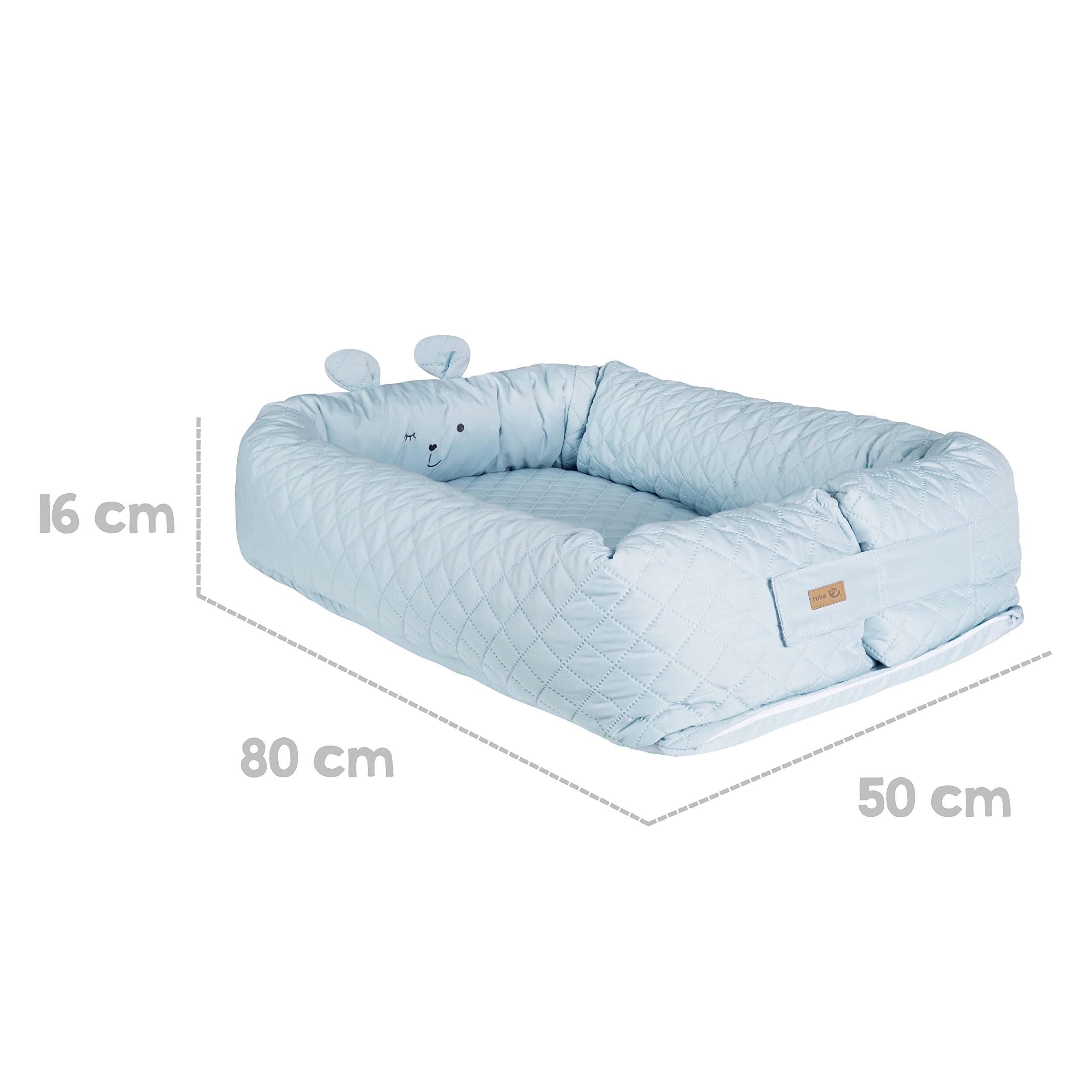 roba Riduttore per Lettino roba Style, con Faccia Orsetto, Lettino da Viaggio, per Fasciatoio, da 0 a 6 Mesi, Paracolpi, Jersey di Cotone, Regalo Nascita, Compleanno, Natale, Azzurro