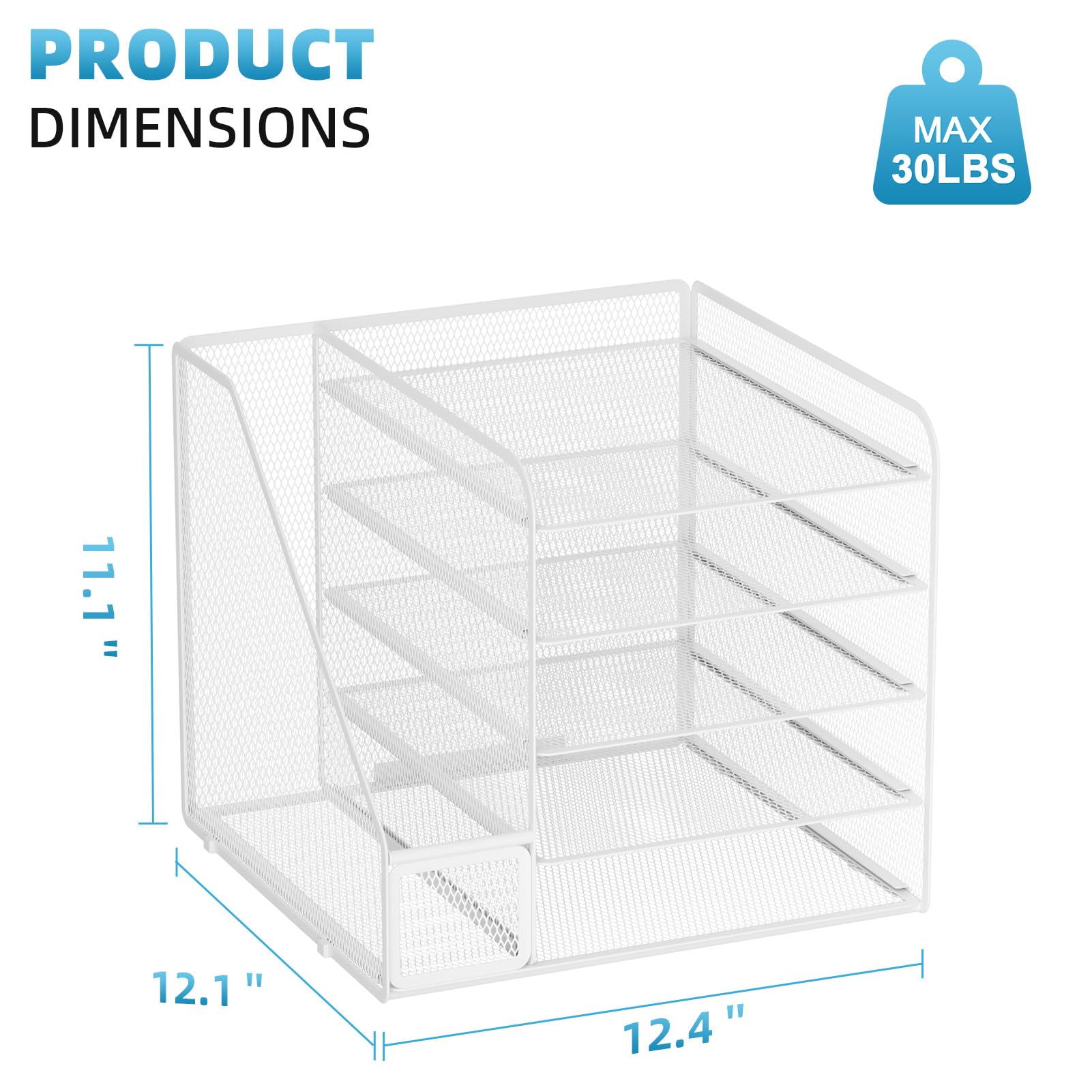 Marbrasse Organizer da scrivania e accessori, organizer per lettere a 5 livelli con porta documenti, organizer per documenti in rete per scrivania, accessori da scrivania e organizzazione per