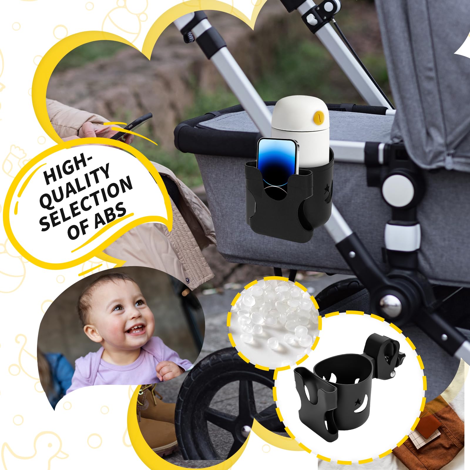 Portavasos Carrito Bebe con 2 Gancho Carro Bebe Ajustable y Versátil Porta Vasos para Biberones Bebidas Termos Vasos Teléfonos Móviles,Soporte Botella Bicicleta para Sillas de Ruedas Carritos
