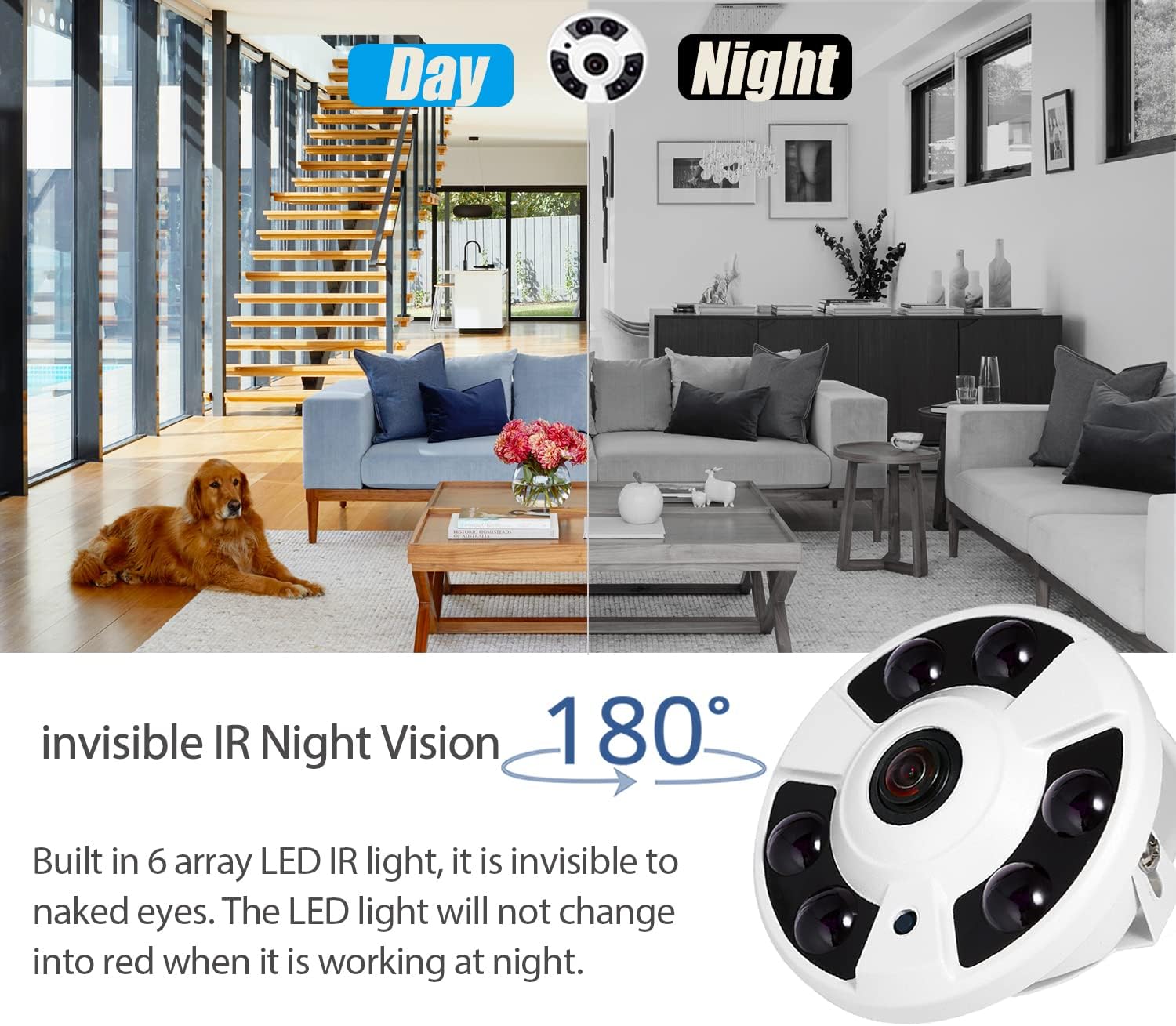 5MP Fisheye POE IP Camera HD Indoor CCTV Security Camera, 1.7mm Lens 180° View Angle 6 Array LED IR Night Vision H.265 Motion Detection (IF02-P-HS-S White)
